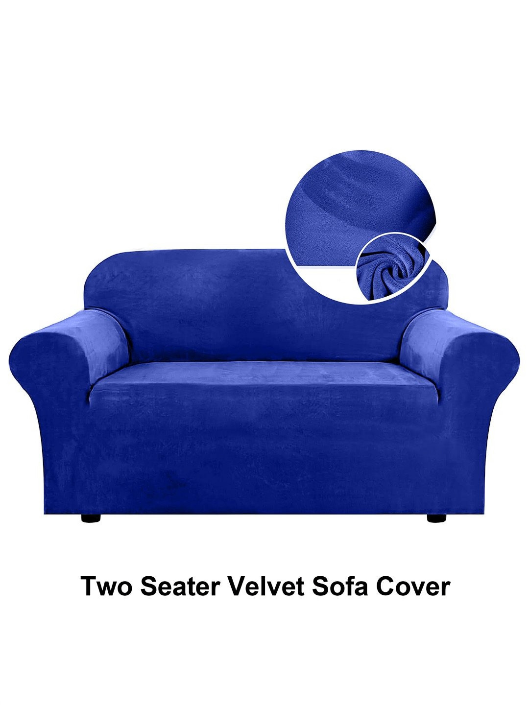 Cortina Blue Double Seater Velvet Sofa Cover With Arms