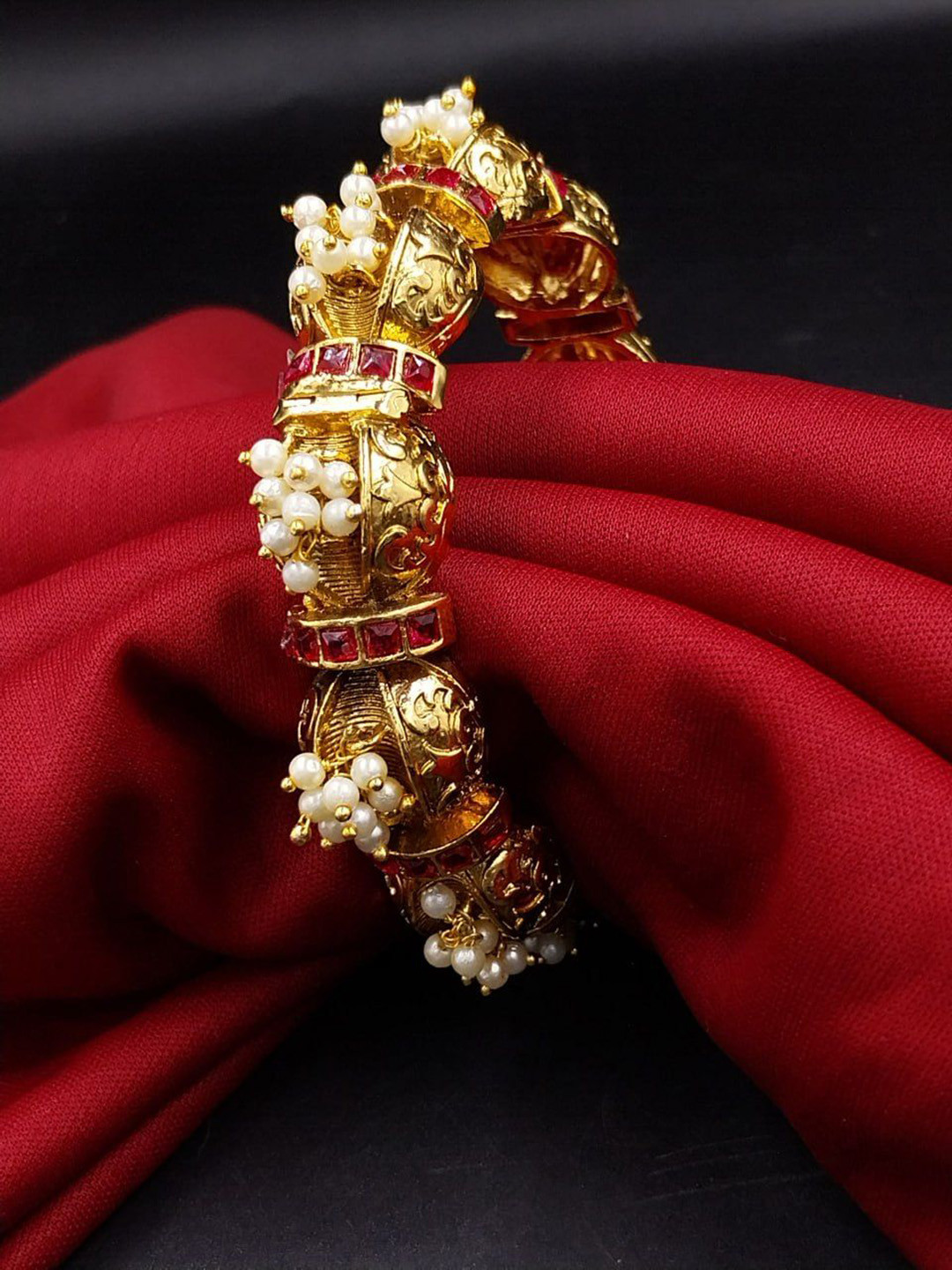 Anouk Gold-Plated Kundan-Studded  & Beaded Jaipuri Designer Bangle