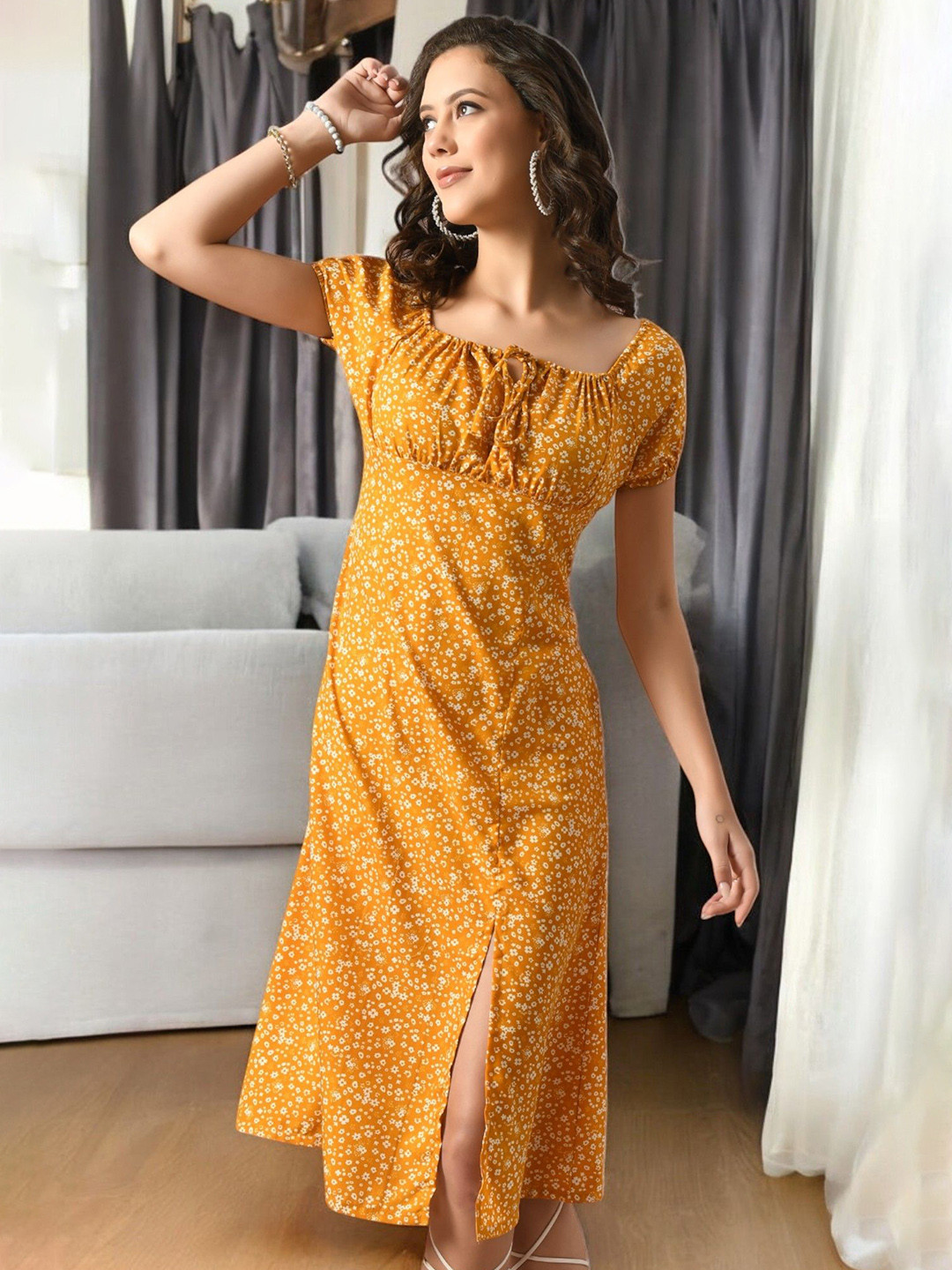 IUGA Women fitted  Floral A-Line  Midi Length Dress