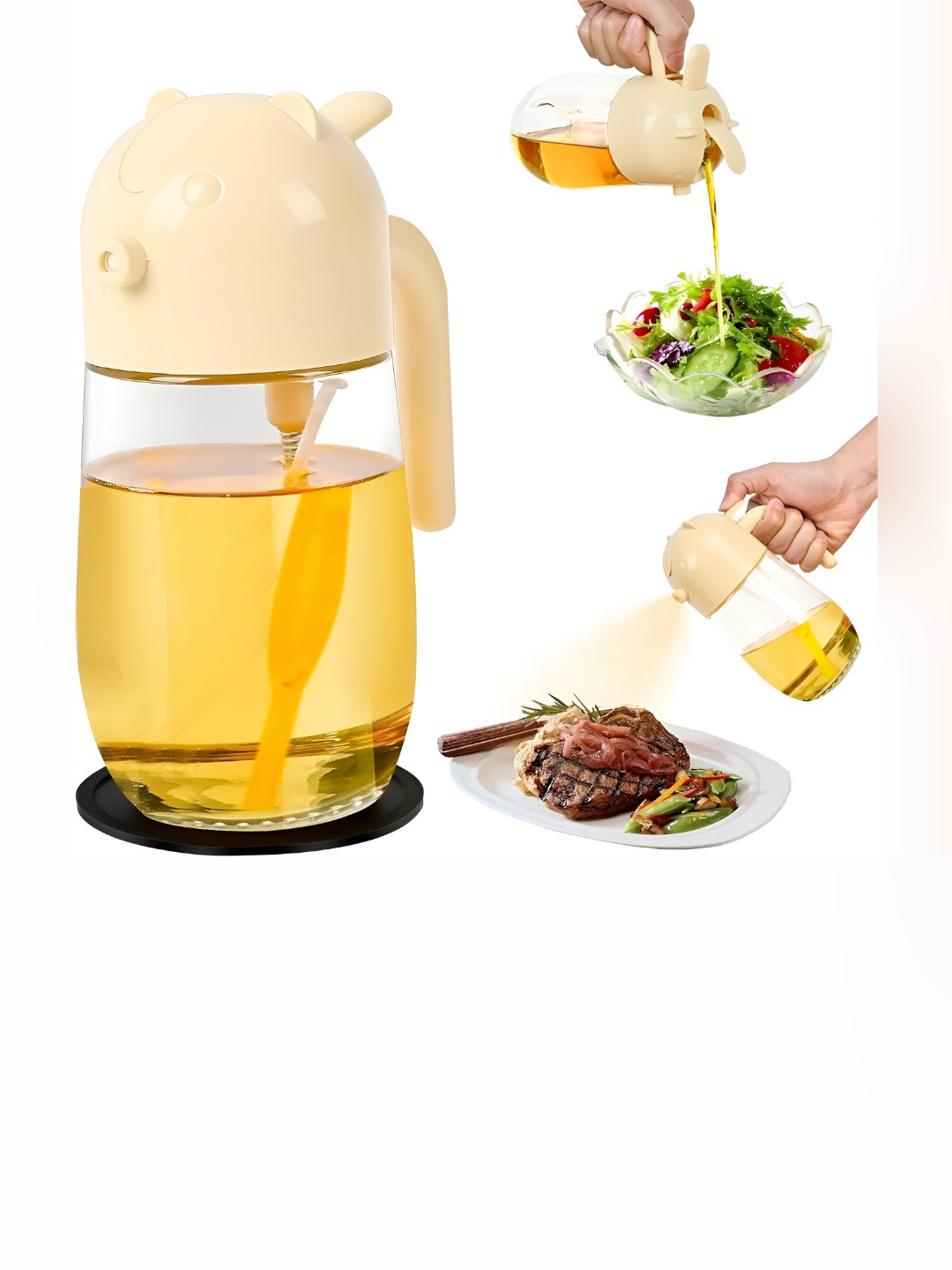 Baskety Beige Glass Dishwasher and Microwave Safe Oil Dispenser With Nozzle 580ml