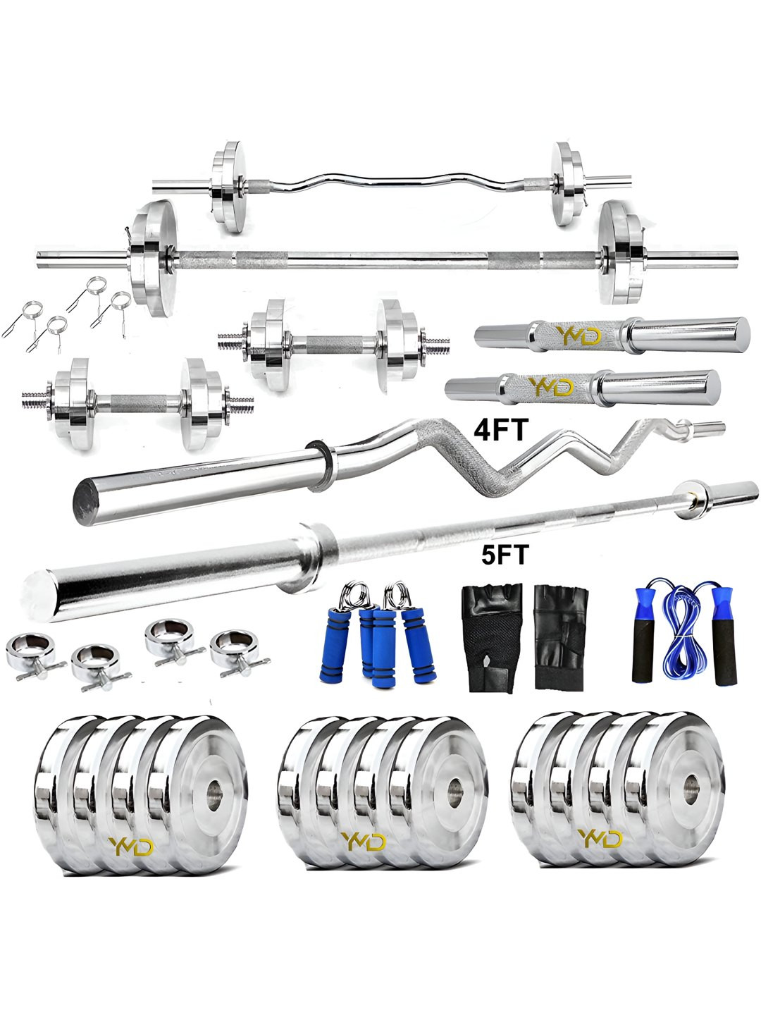 YMD Set Of 28 Steel Plates Curl & Straight Rod WIth Clamp Full Combo
