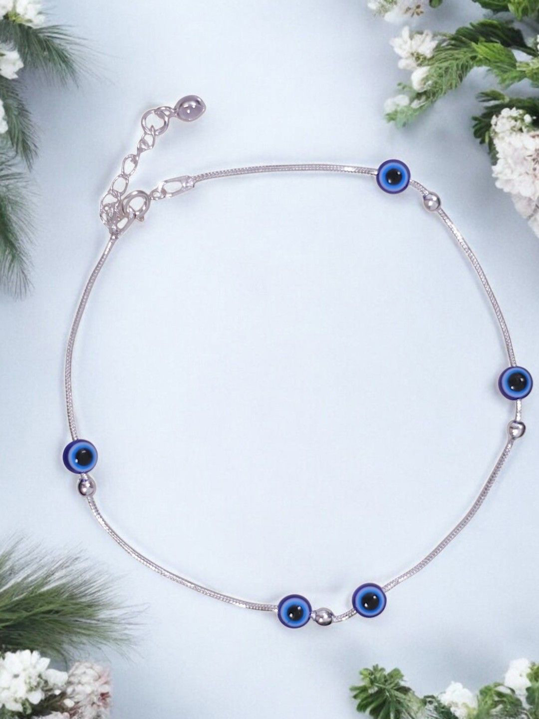 Taraash 925 Sterling Silver Evil Eye Charm Anklet
