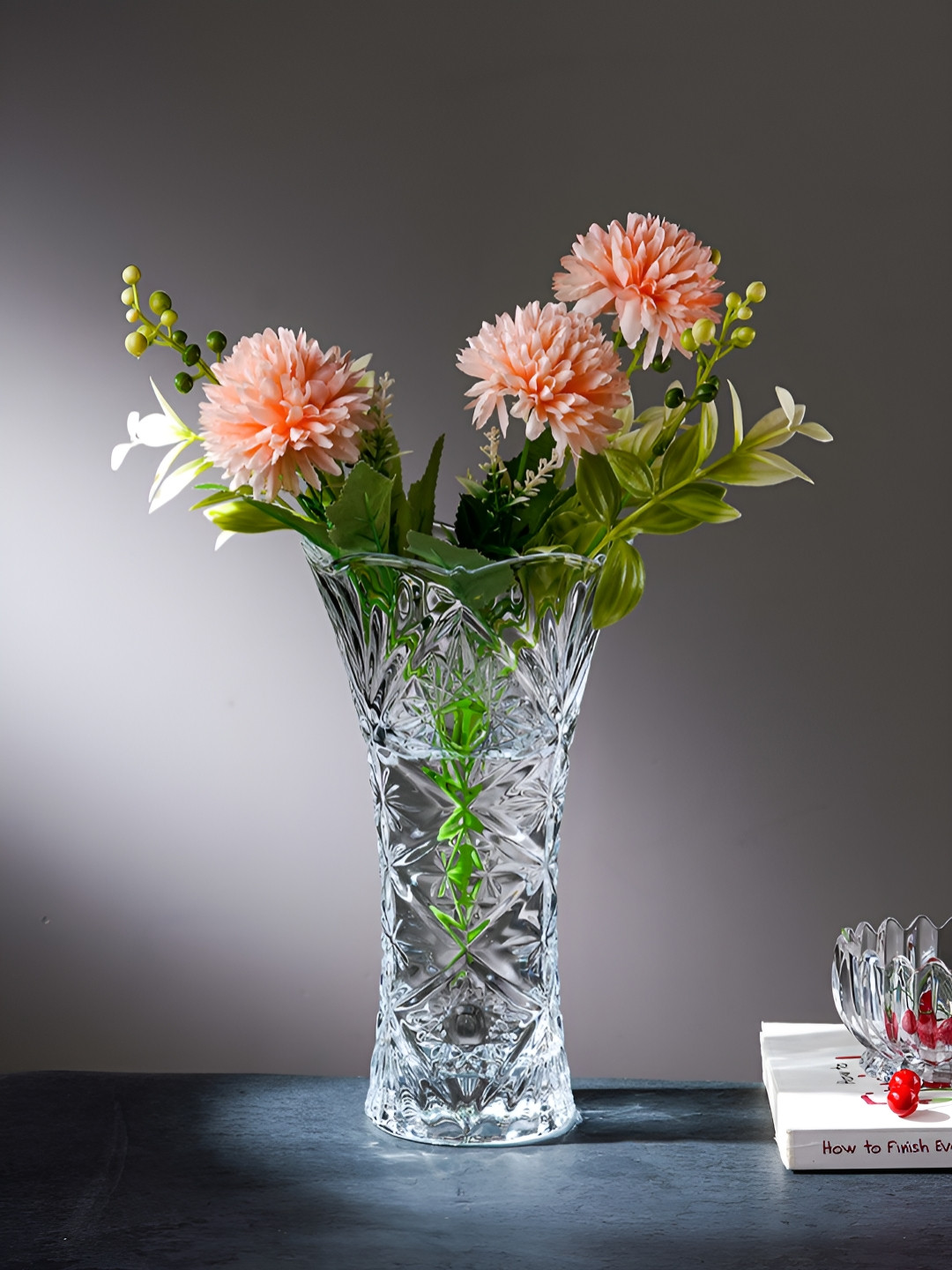 ceradeco Transparent Textured Glass Flower Cut Flower Vases