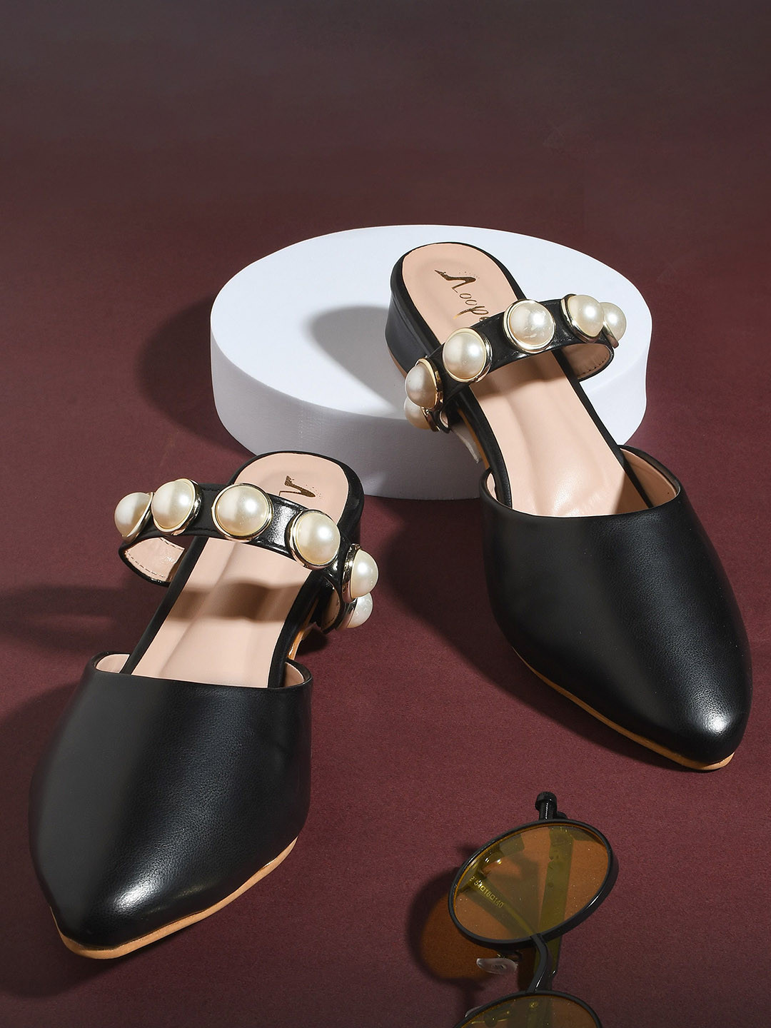 Looper Women Pearl Embellished Short Mule Heels