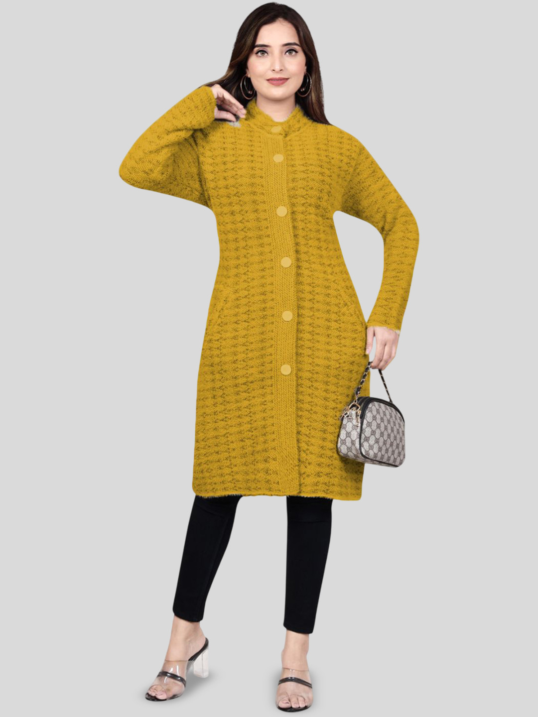 Wool's Kart Women Mandarin Collar Woollen Coat