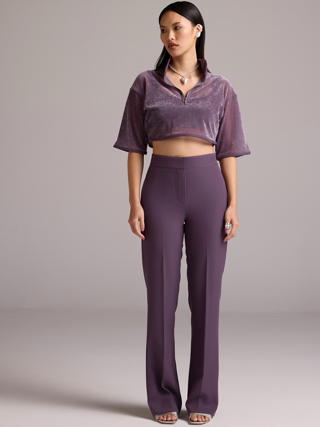 The Dapper Lady Women High-Rise Slip-On Regular Fit Bootcut Trousers