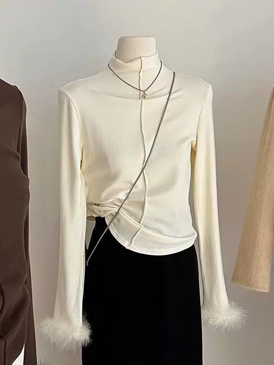 Miss Mosa By Akanksha  Women Beige Penelope Statement Tops With Fur