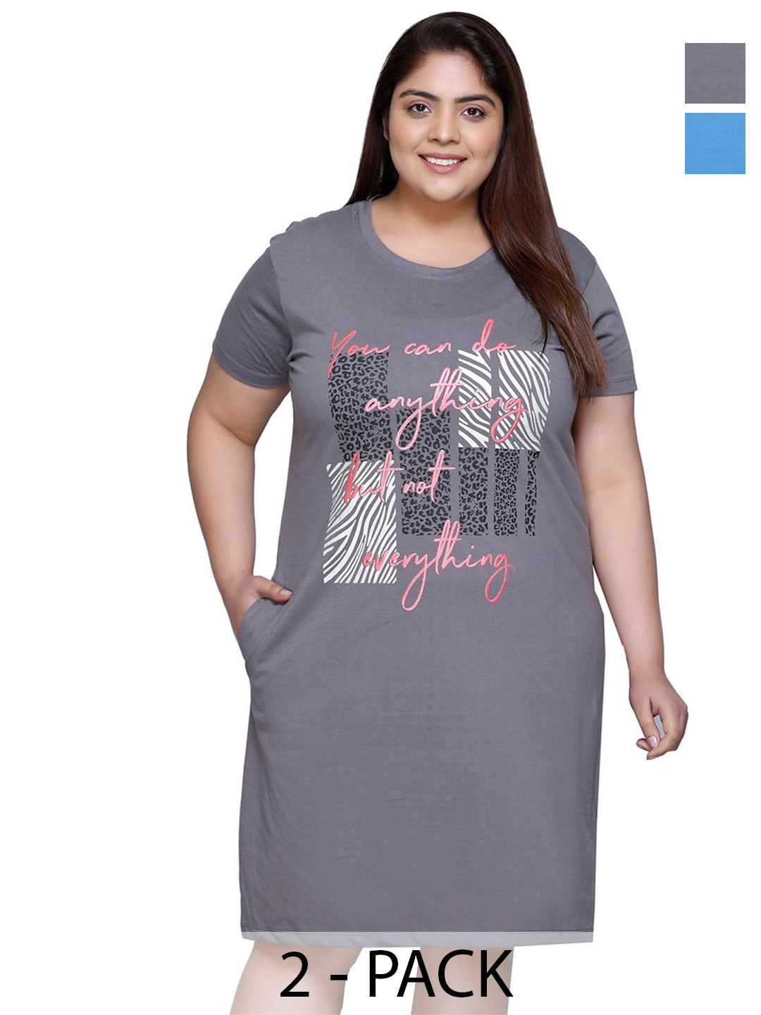 IN Love Women Pack of 2 Plus Size Graphic Printed T-shirt Nightdress