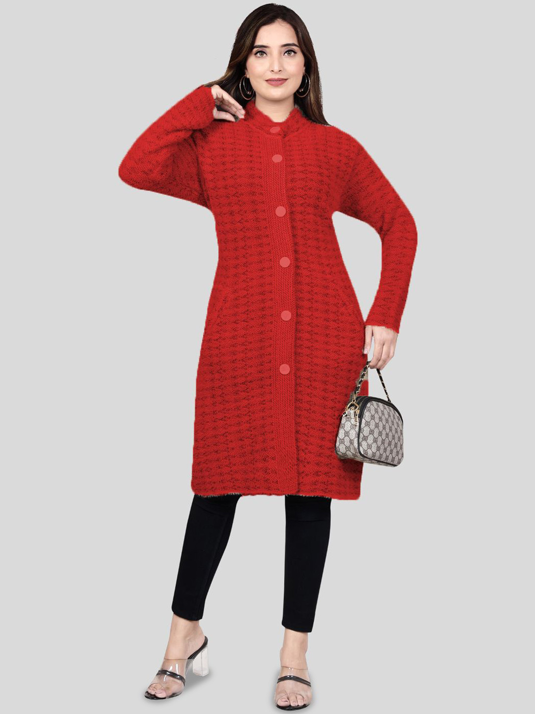 Wool's Kart Women Self Design Knee Length Wool Coat