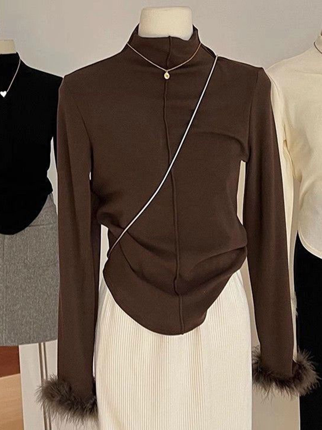 Miss Mosa By Akanksha  Women Brown Penelope Statement Tops With Fur