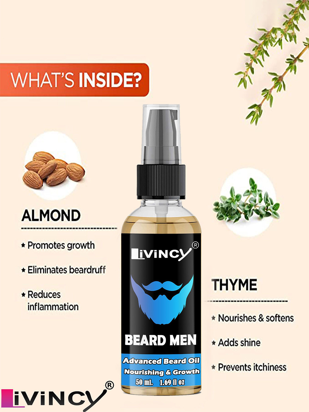 LIVINCY Advanced Red Onion Beard Oil With Almond For Volumizing - 50 ml