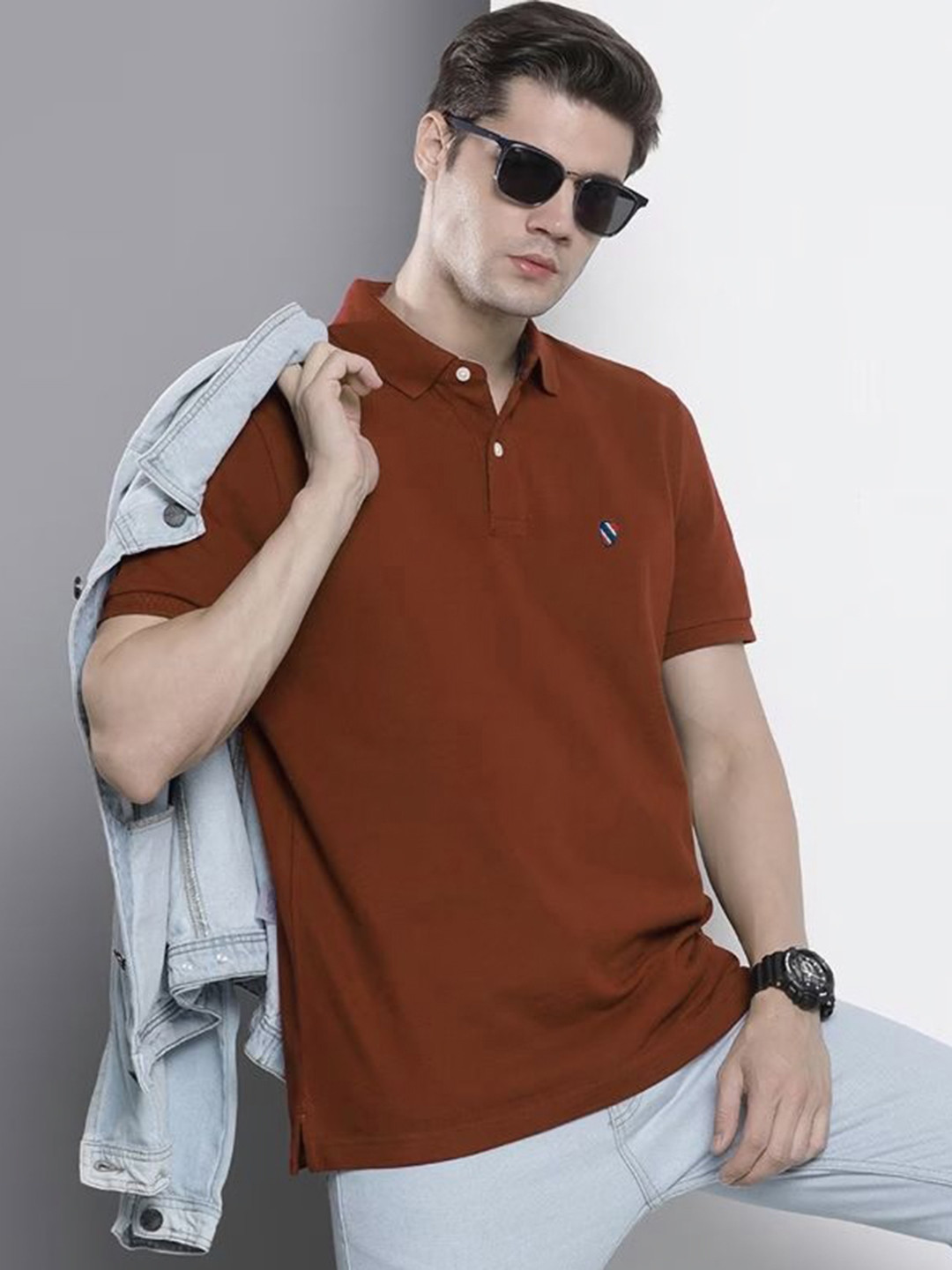 MERRIMENT Men Solid Polo Collar Cotton T-shirt