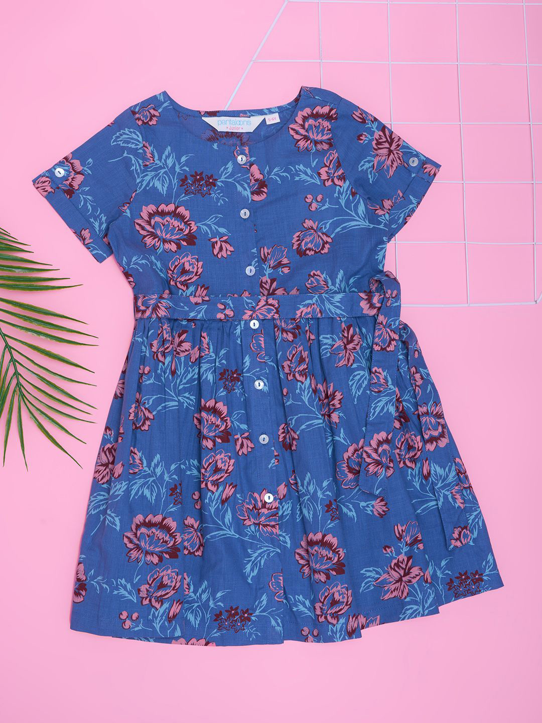 AKKRITI BY PANTALOONS Girl Printed Blue Casual Wear Dress