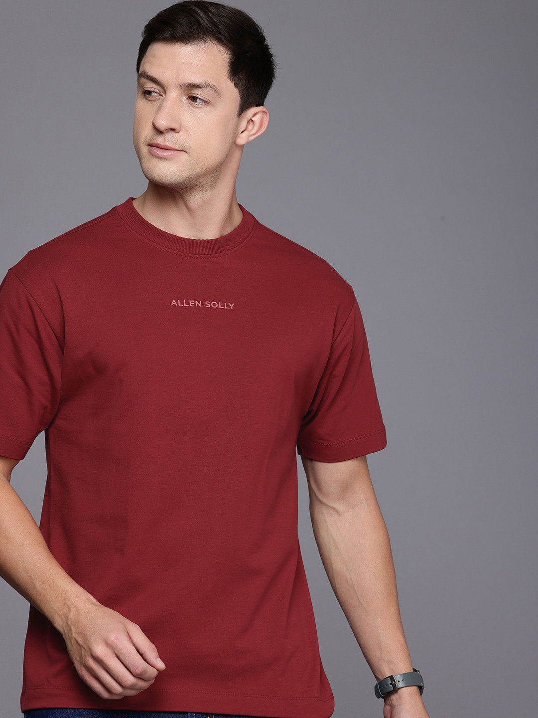 Allen Solly Drop-Shoulder Sleeves Relaxed Fit Pure Cotton T-shirt