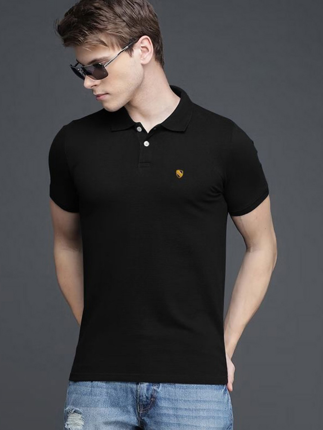 MERRIMENT Men Solid Polo Collar Cotton T-shirt