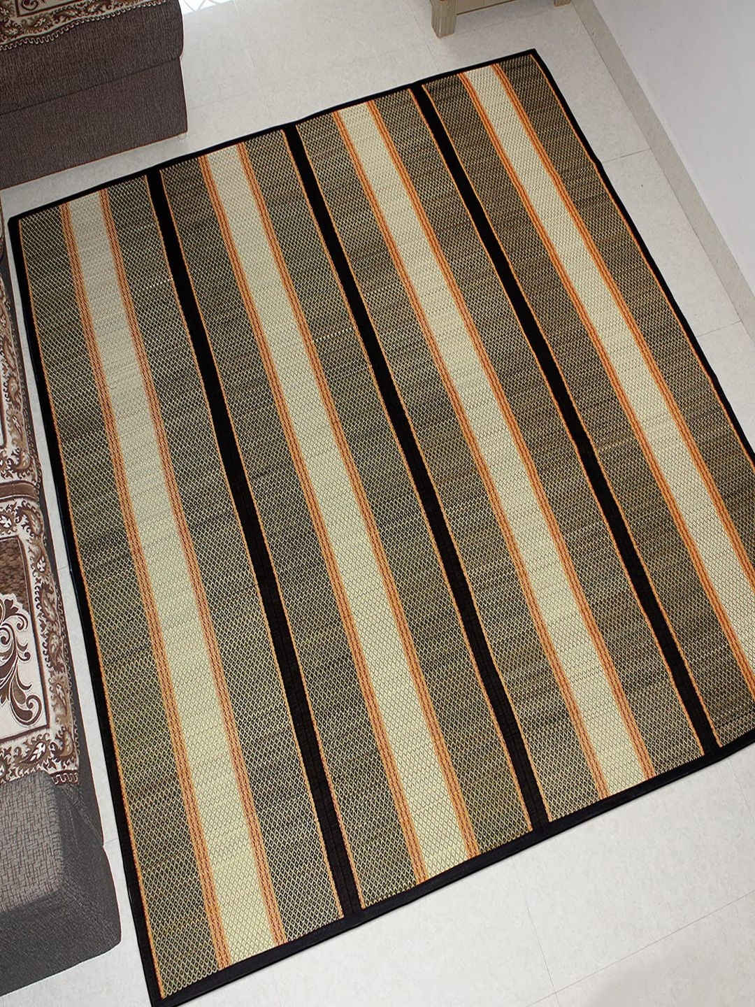 HOKIPO Black & Beige Striped Natural Madurkathi Large Chatai Mat