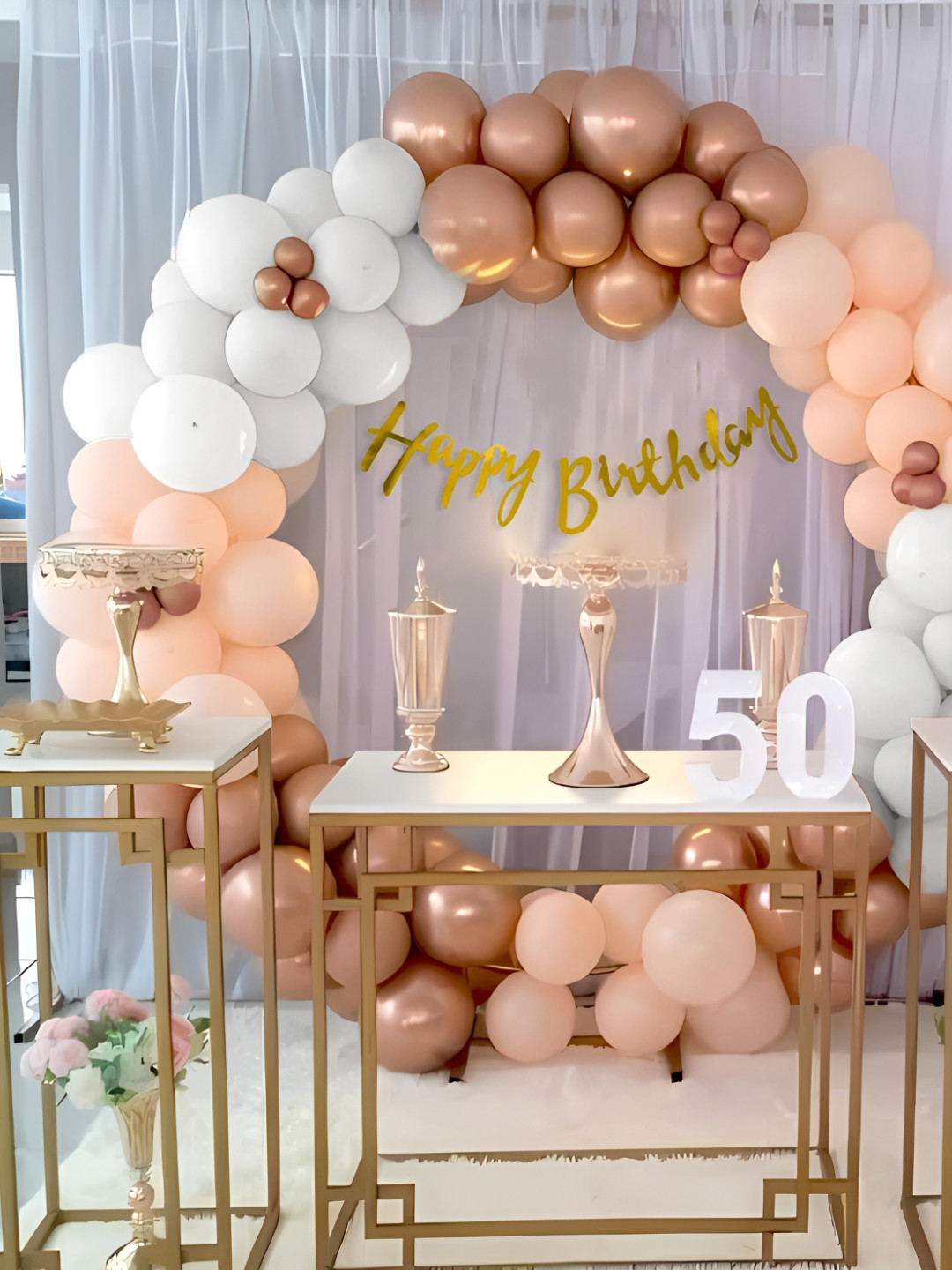 Special You 43 Pcs Peach & White Birthday Decorations