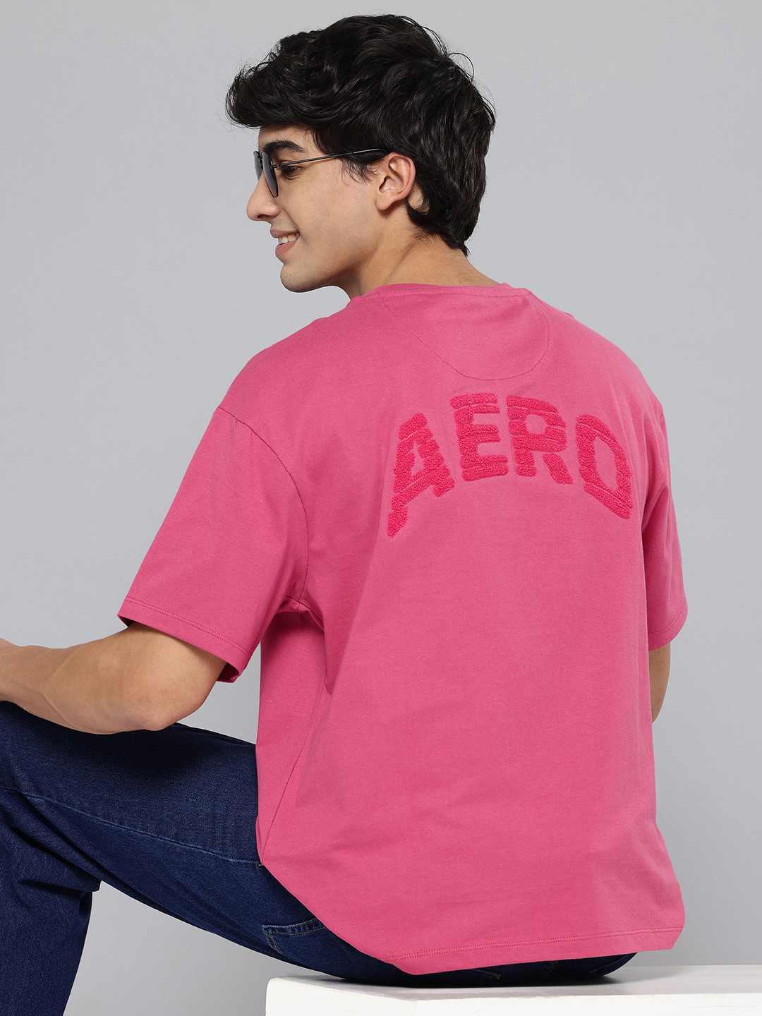 Aeropostale Brand Logo Printed Relaxed Fit drop shoulder sleeves Pure Cotton T-shirt