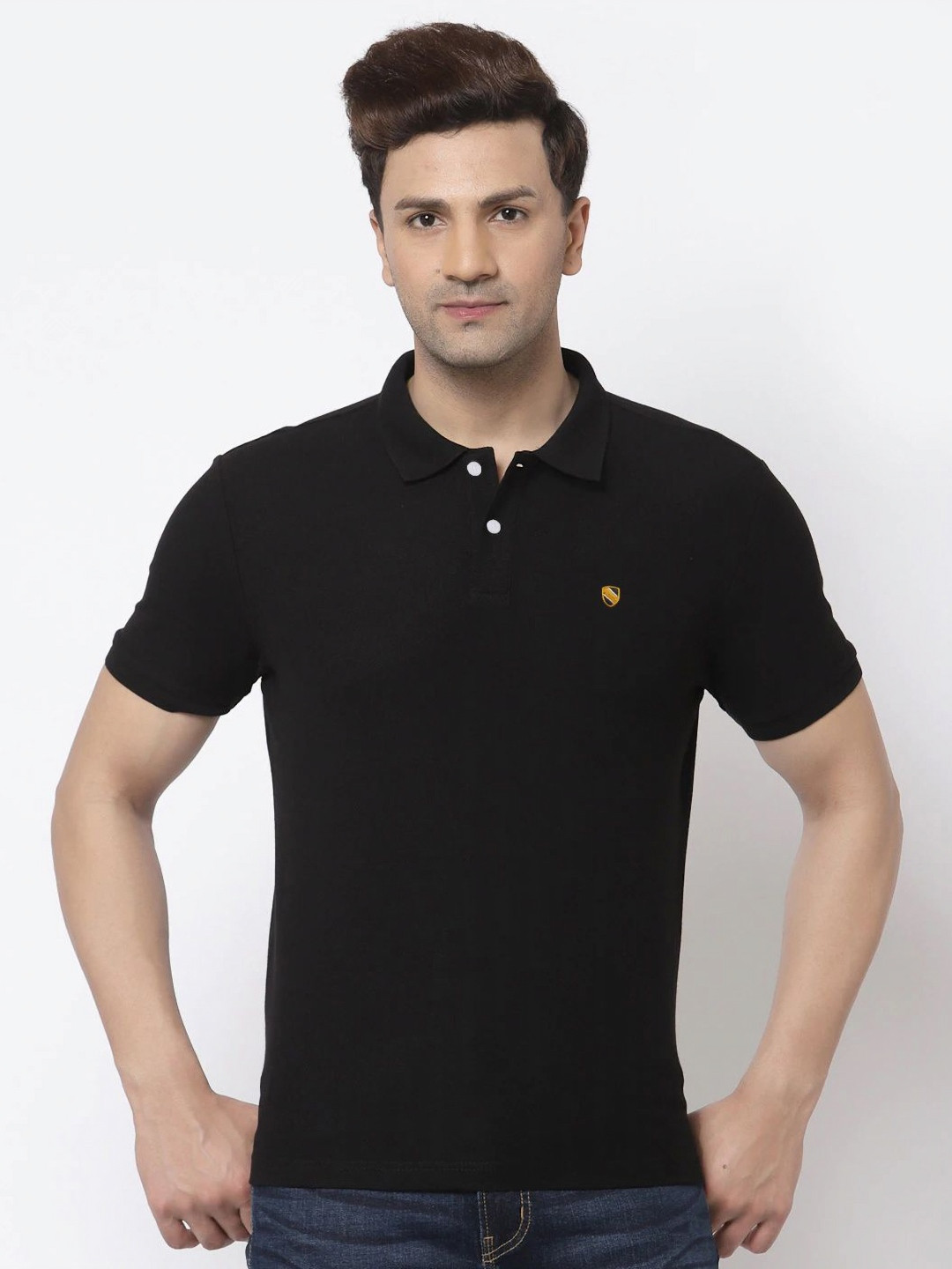 MERRIMENT Men Solid Polo Collar Cotton T-shirt