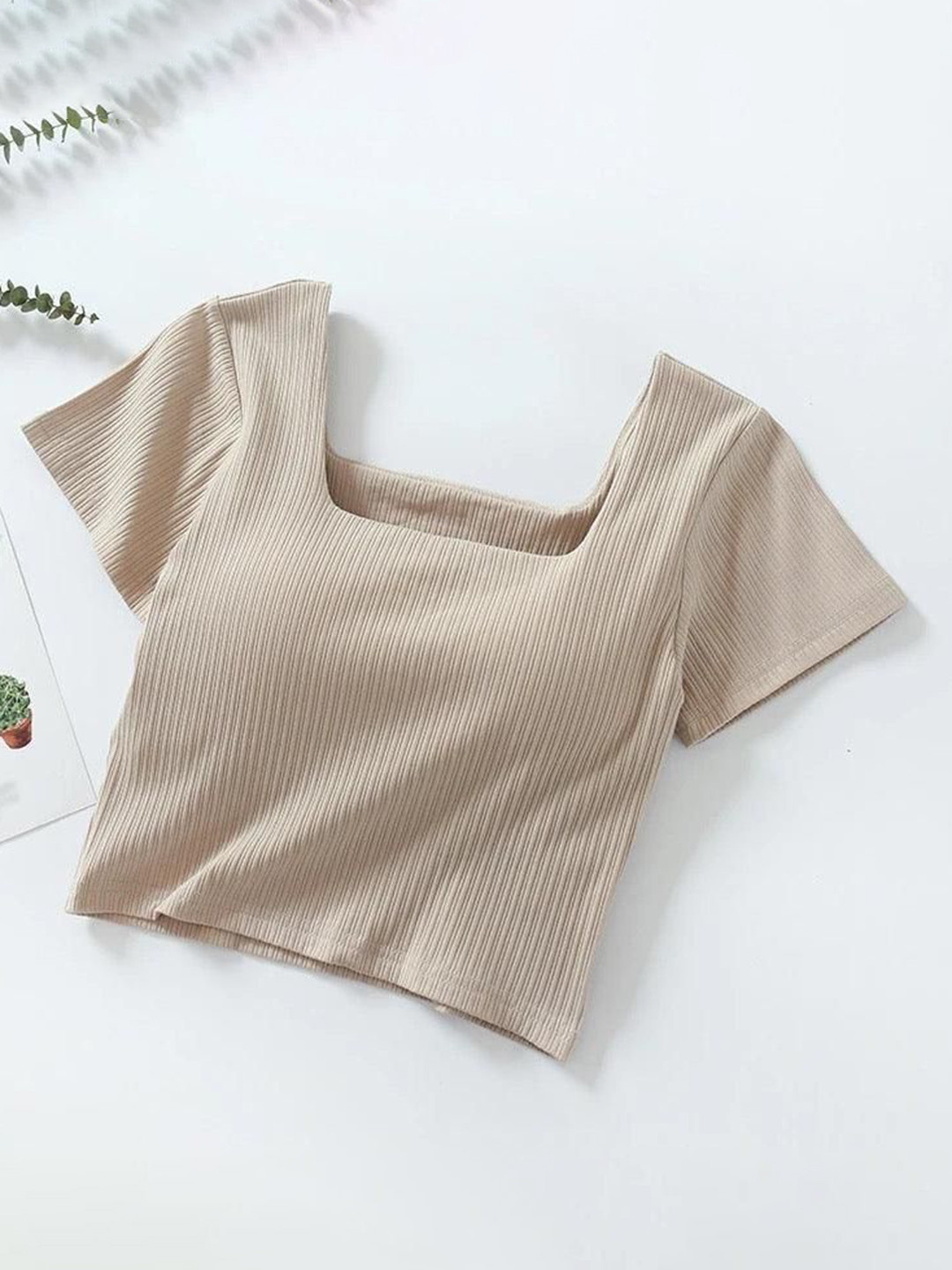Miss Mosa By Akanksha  Women Beige Levo Summer Top With Inbuilt Bra