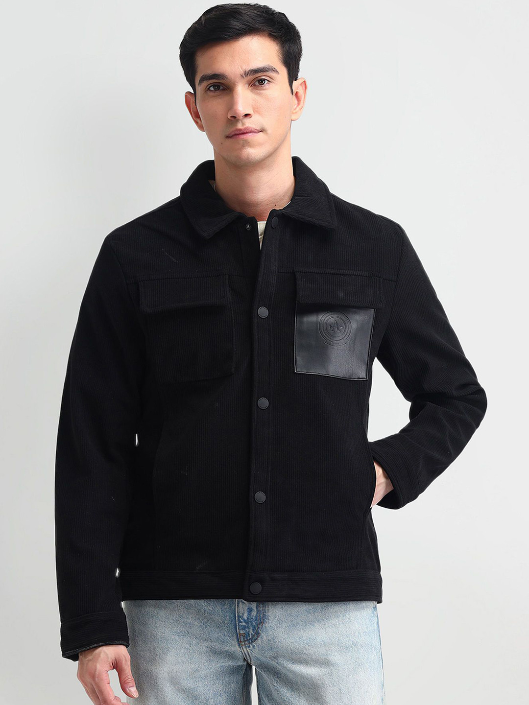 Arrow Sport Self Design Spread Collar Casual Shacket