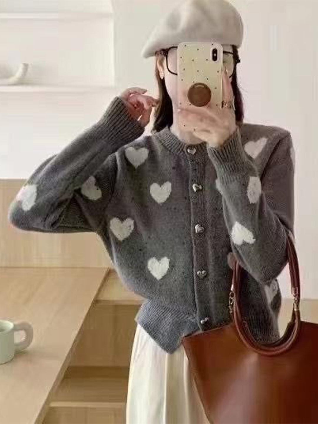 Miss Mosa By Akanksha  Grey Kiana Cute Woolen Sweater with Heart Detail