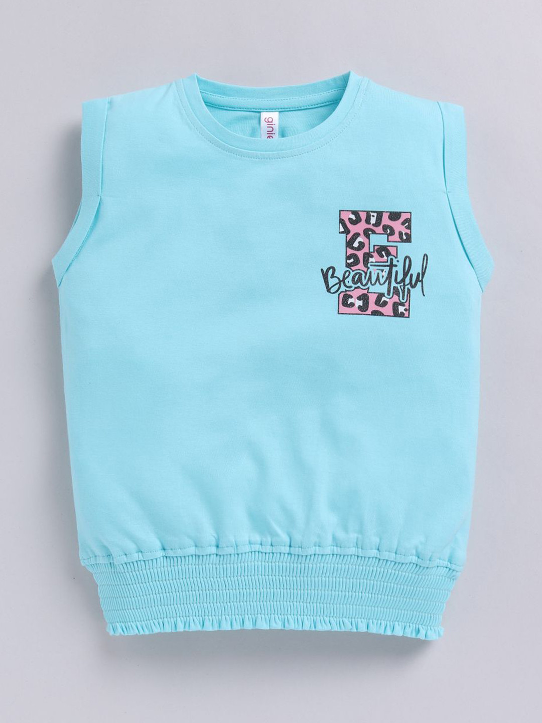 Ginie Girls Pocket Printed Smocked Top