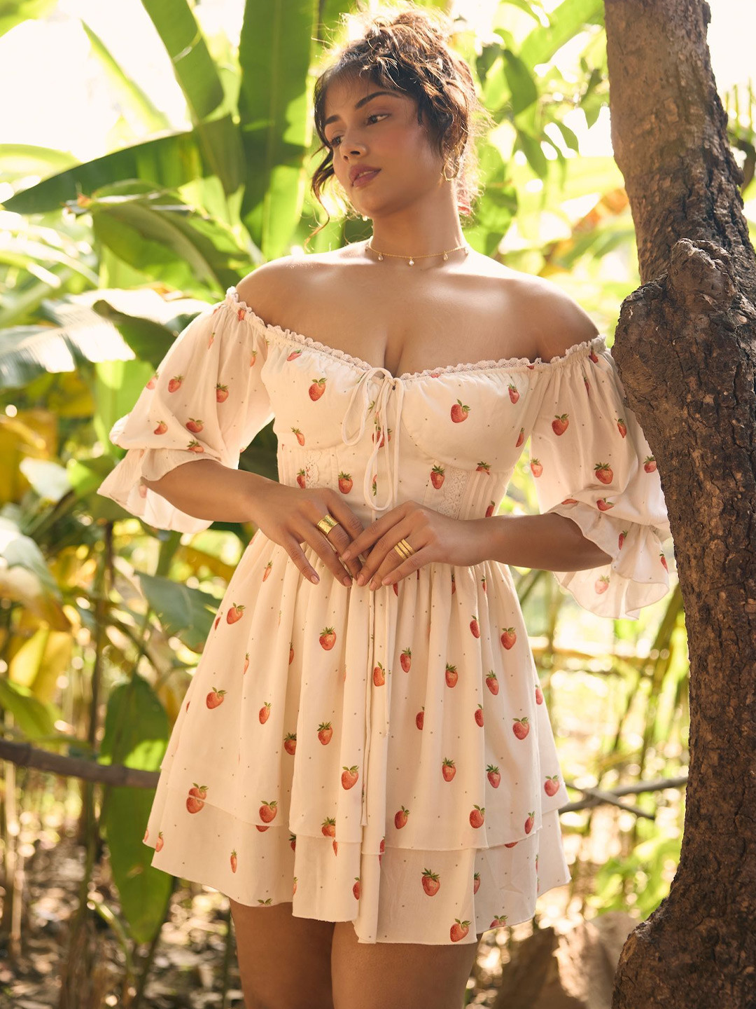 Lea Clothing Co. Lillibeth White Strawberry Printed Mini Dress