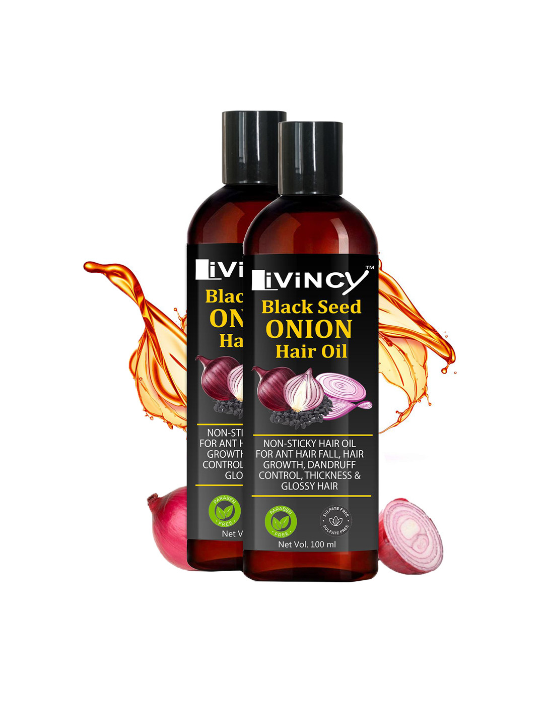 LIVINCY Set Of 2 Ayurvedic Herbal Black Seed Onion Hair Oil For Hair Growth - 100 ml Each