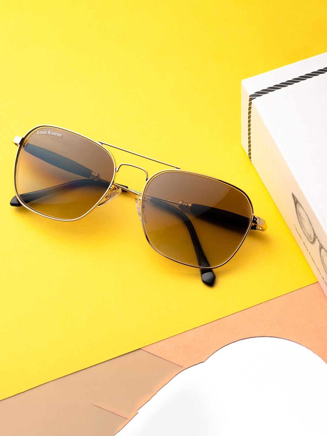 LOUIS KOUROS Unisex Brown UV Protected Lens Tigor Square Sunglasses