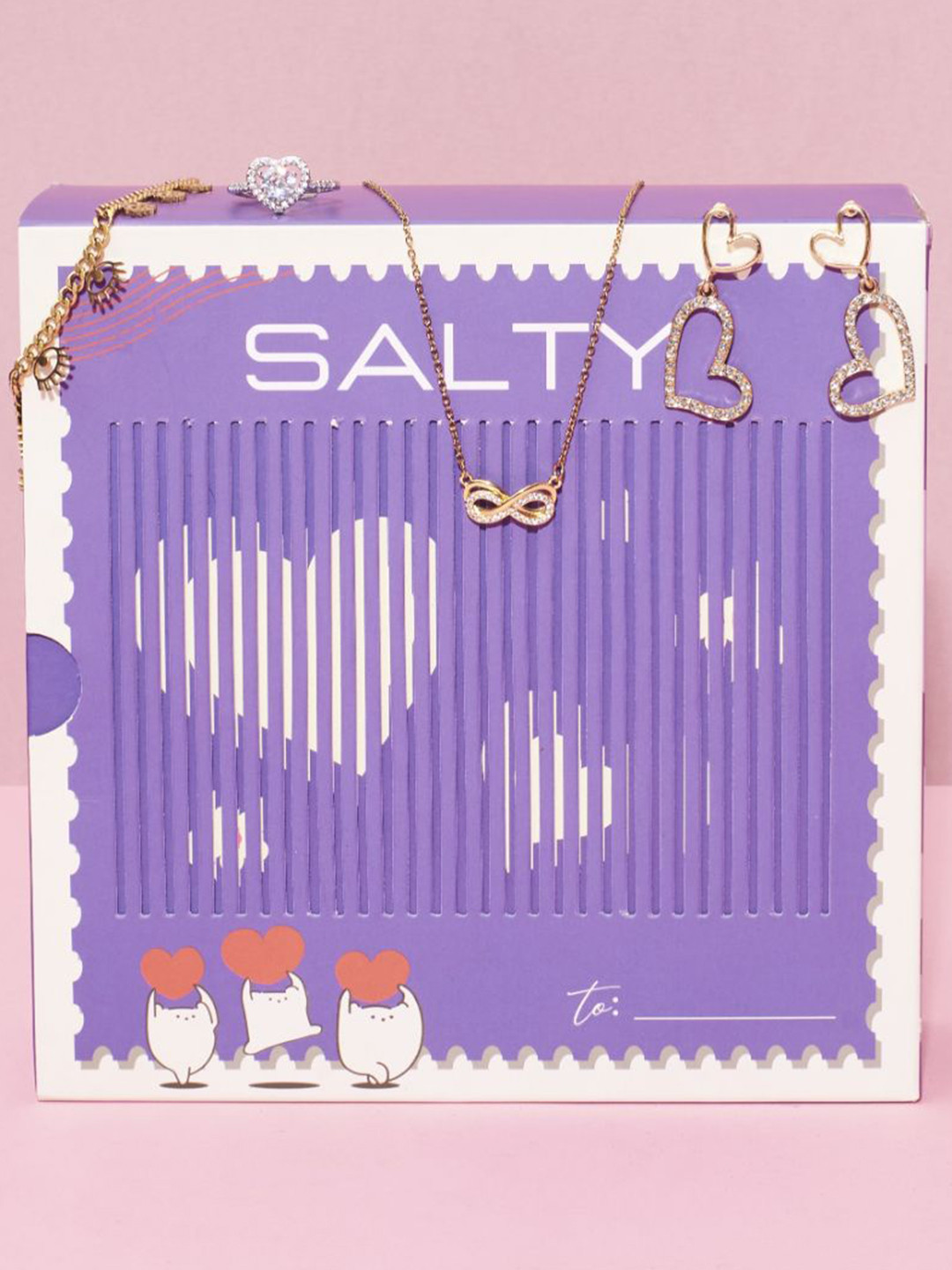 SALTY Stainless Steel Stone Studded Heartstrings Gift Box Jewellery Set