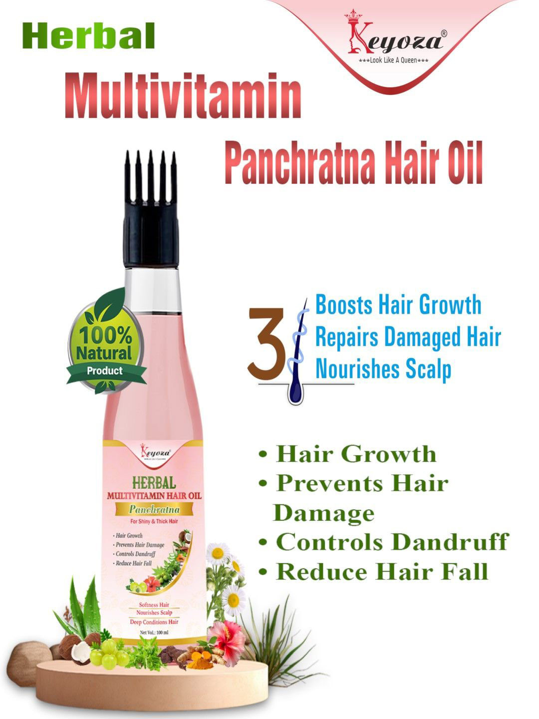 KEYOZA Herbal Multivitamin Panchratna Hair Oil With Amla & Tulsi For hair Growth- 100 ml