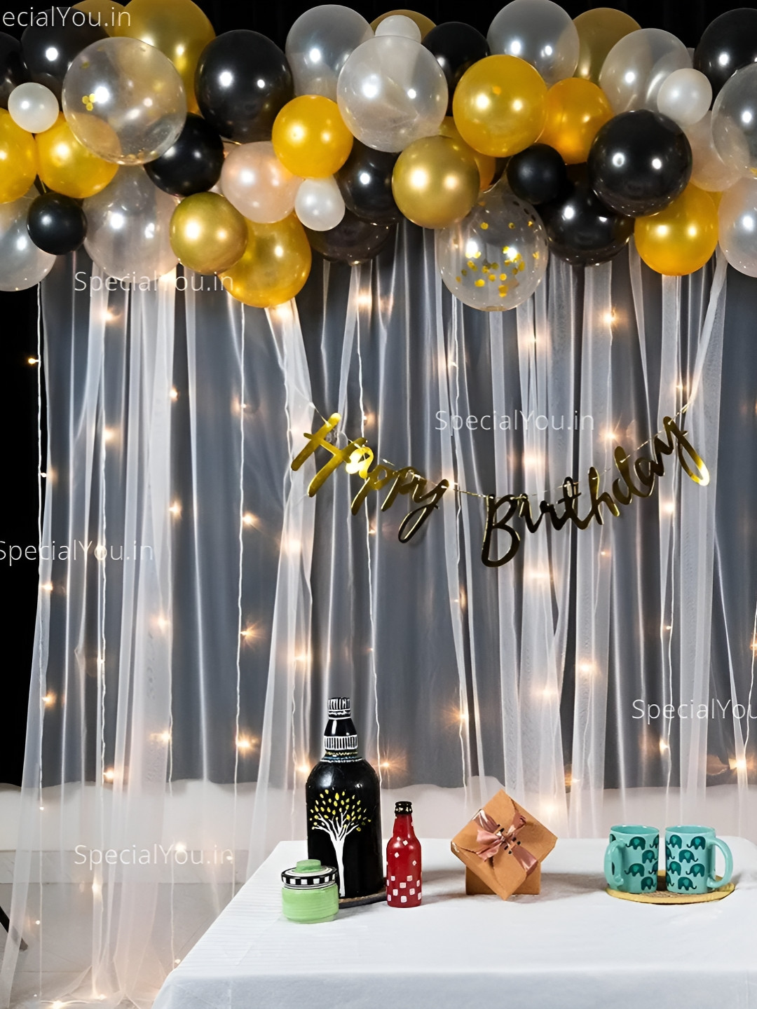 Special You 74-Pcs Black & White Balloon & Light Happy Birthday Dcor