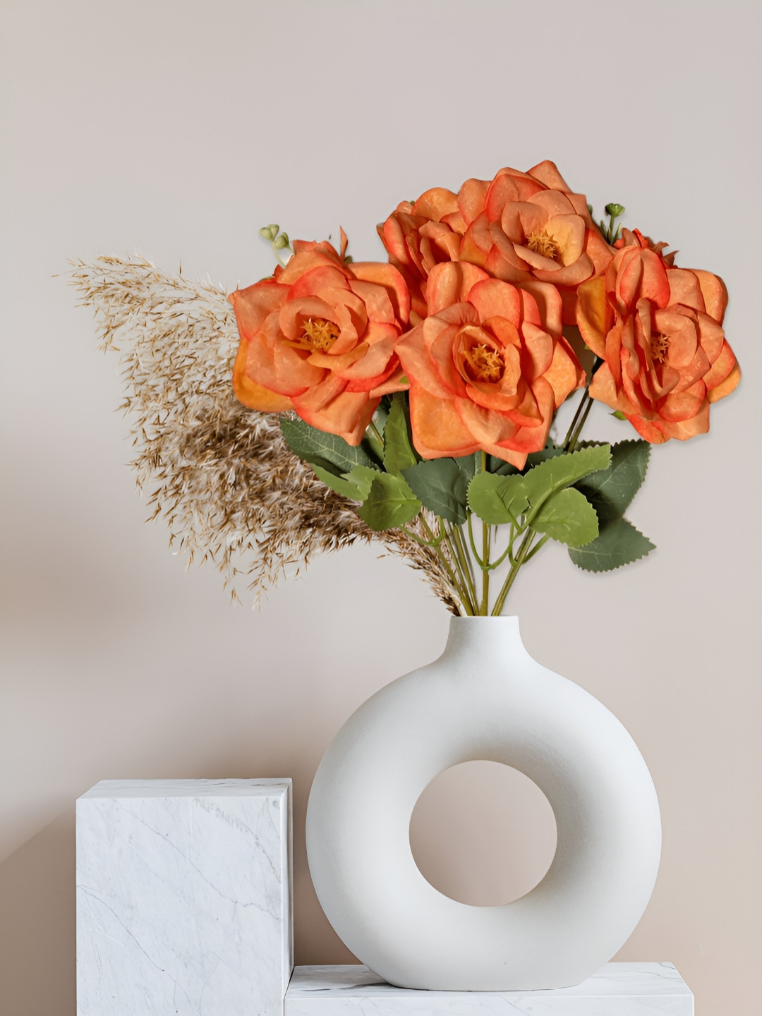 ARTSY Orange And Green Rose Artificial Flower