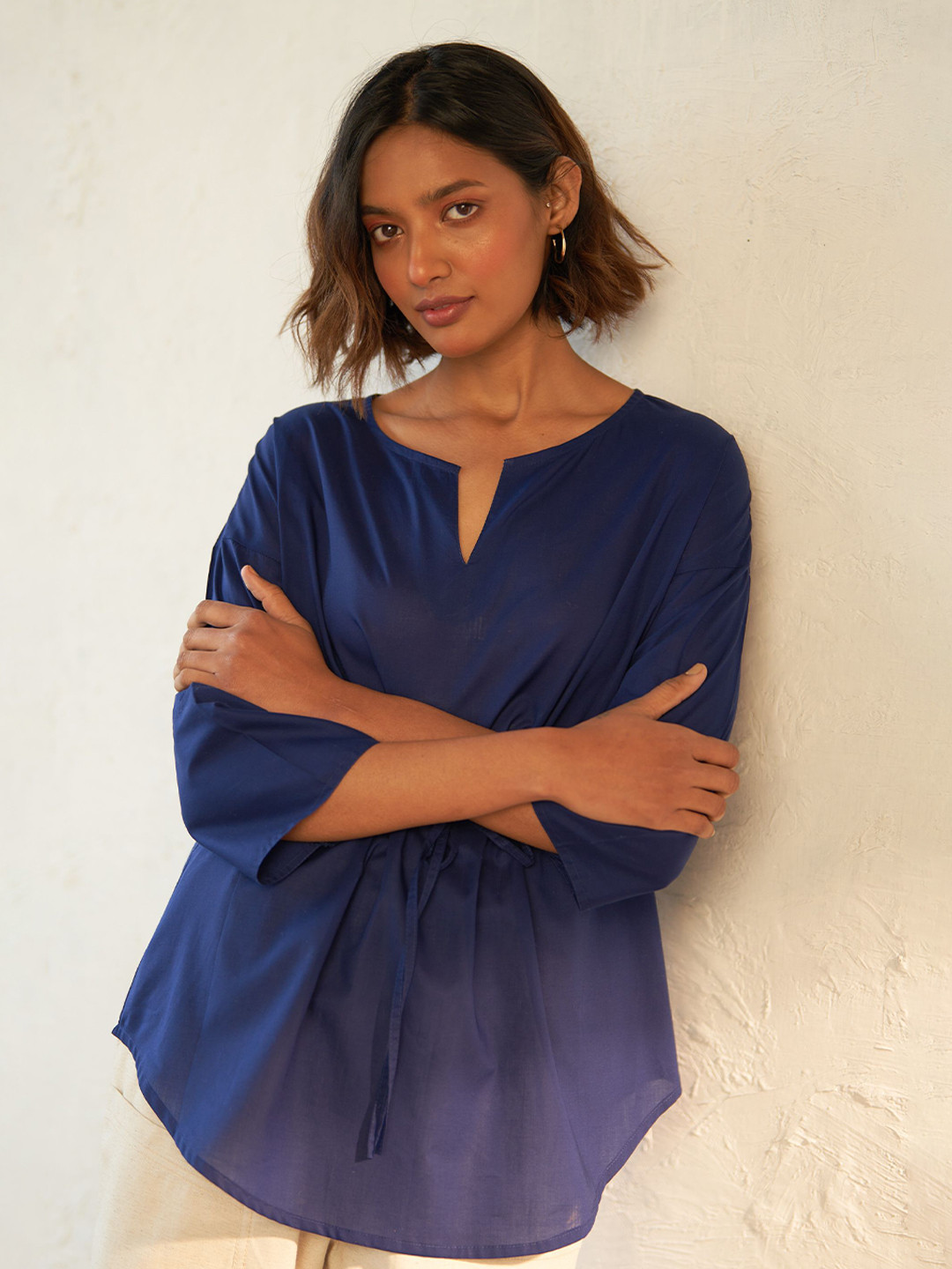 Canoopi Women Solid Boat Neck Cotton Top