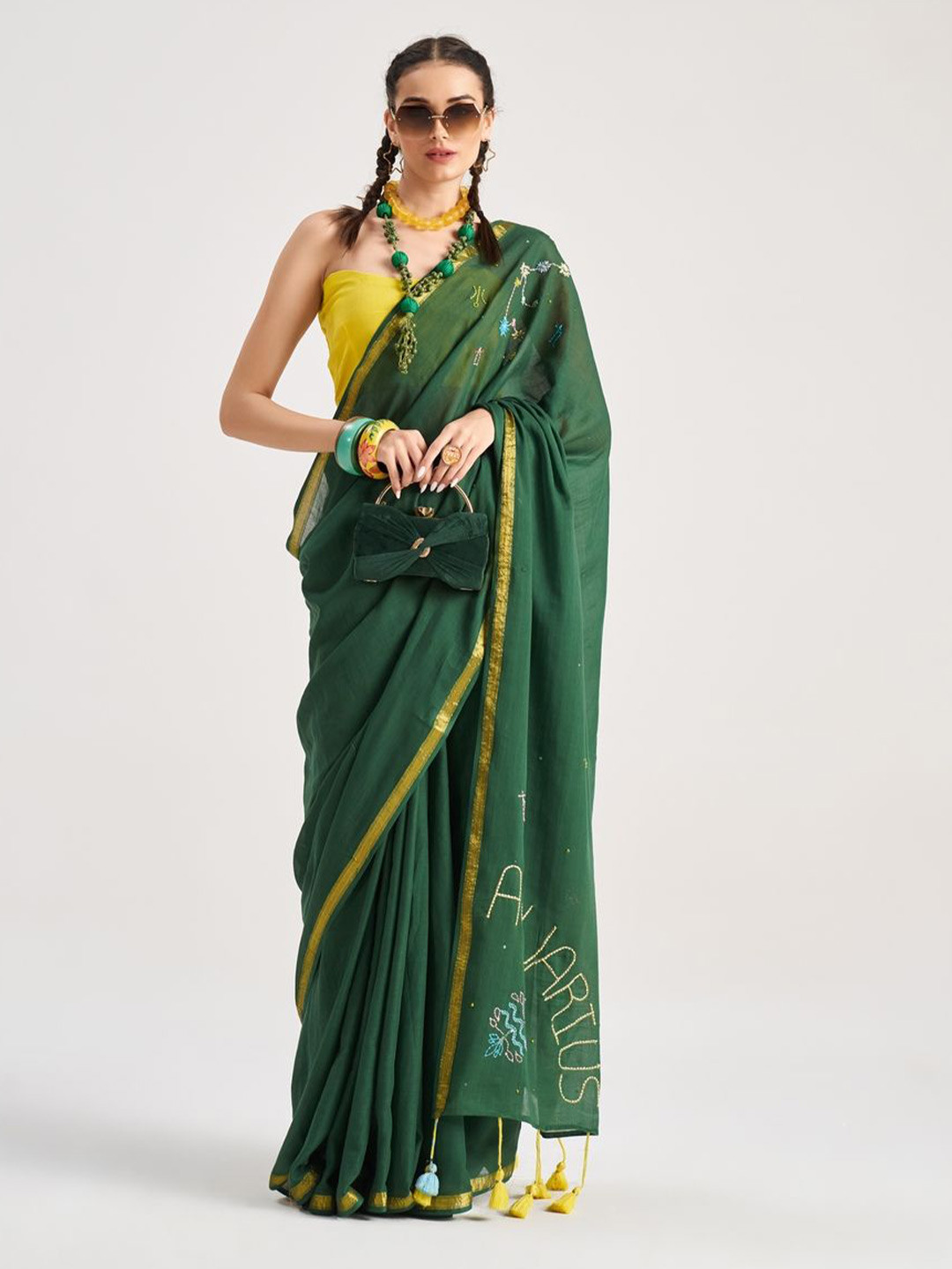 Suha Womens Fashion Ethnic Green Color Saree