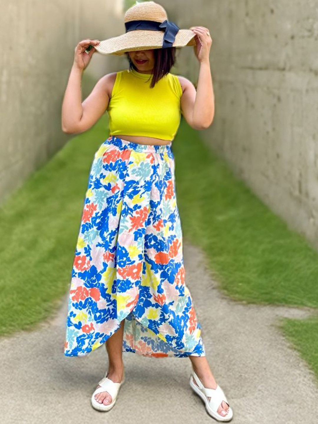 Label Tanvee Tropical Printed Tulip Midi Skirt