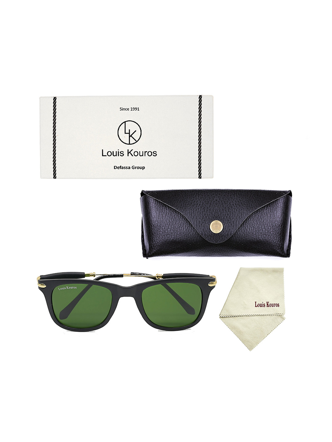 LOUIS KOUROS Unisex Green UV Protected Buloster Lens Square Sunglasses
