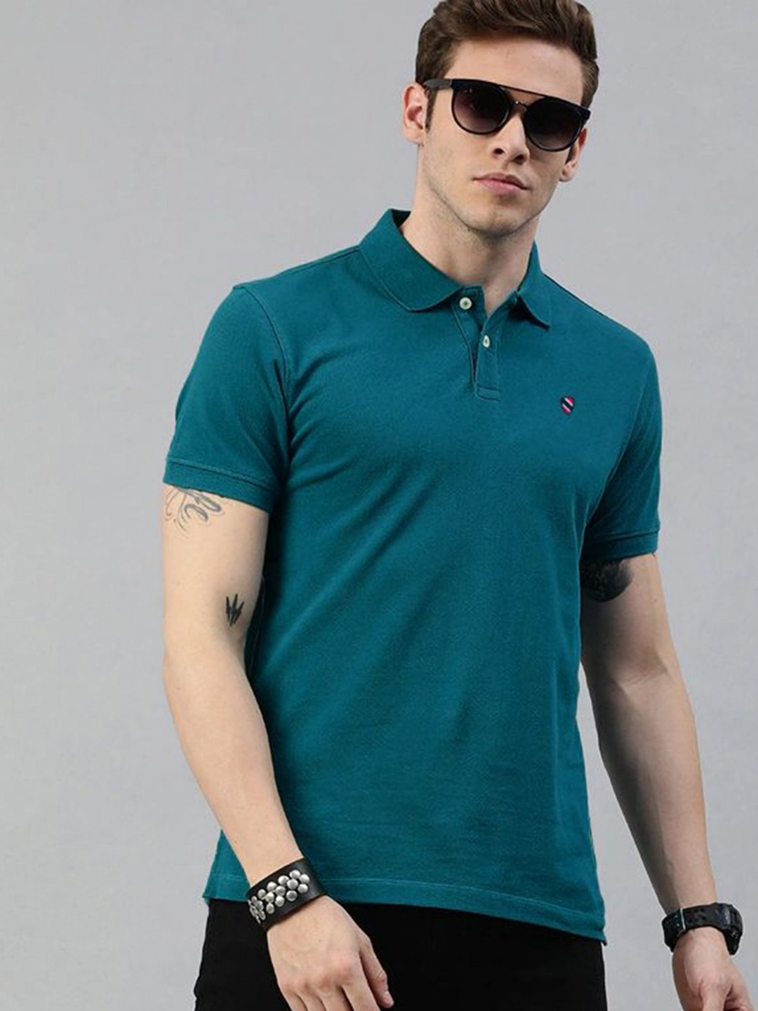MERRIMENT Men Solid Polo Collar Cotton T-shirt