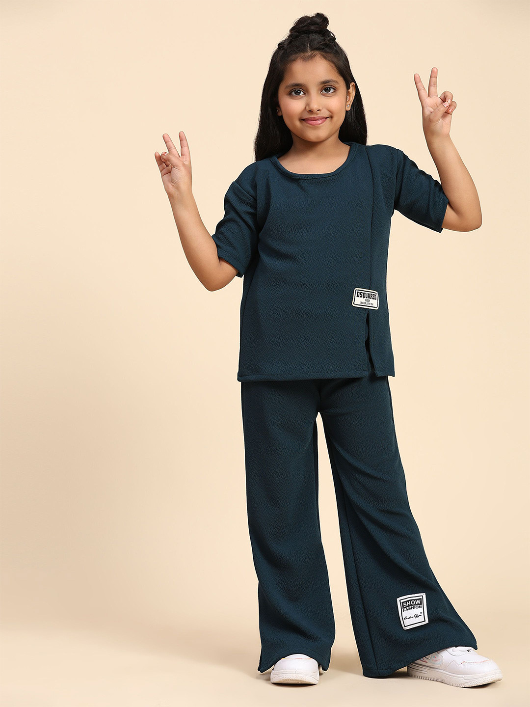 MAYNEISHA Girls Round Neck Top With Palazzos