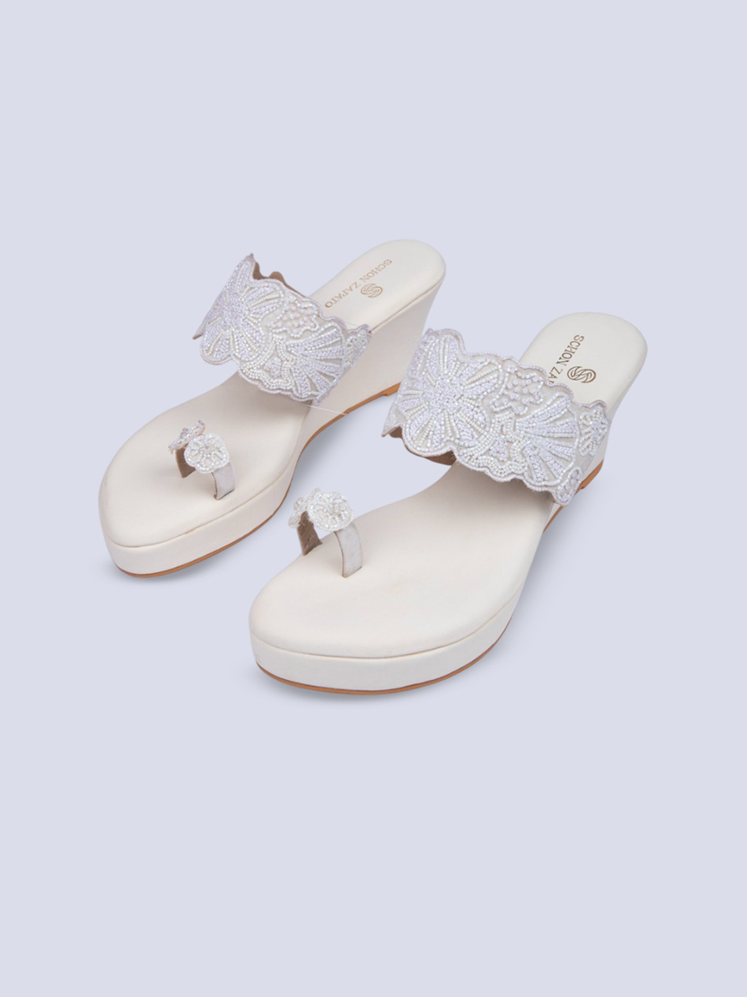 Schon Zapato Women Embellished Ivory whisper Wedge Sandals