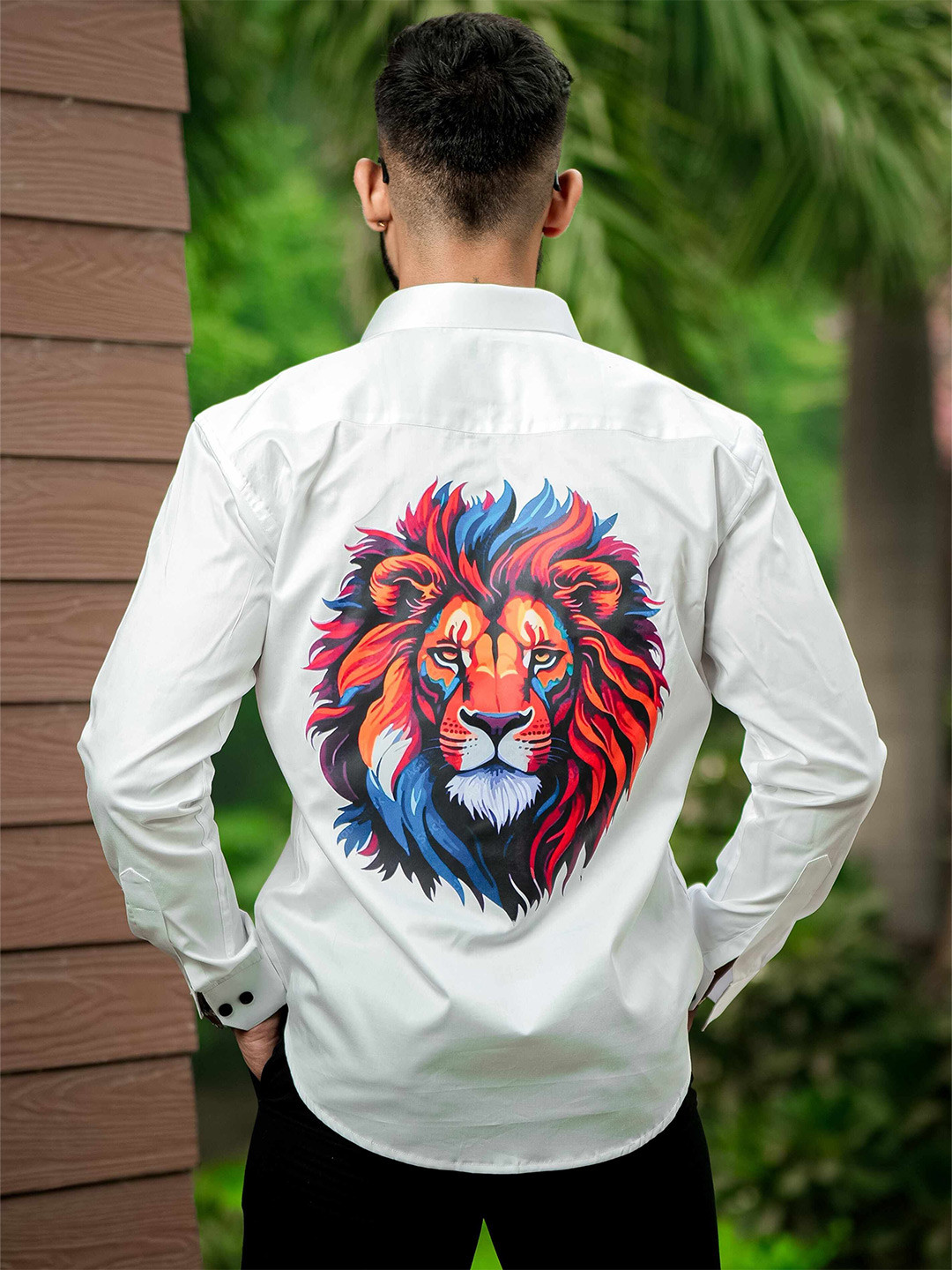 Foomer Men Standard Fit Spread Collar Graphic Printed Satin Casual Shirt