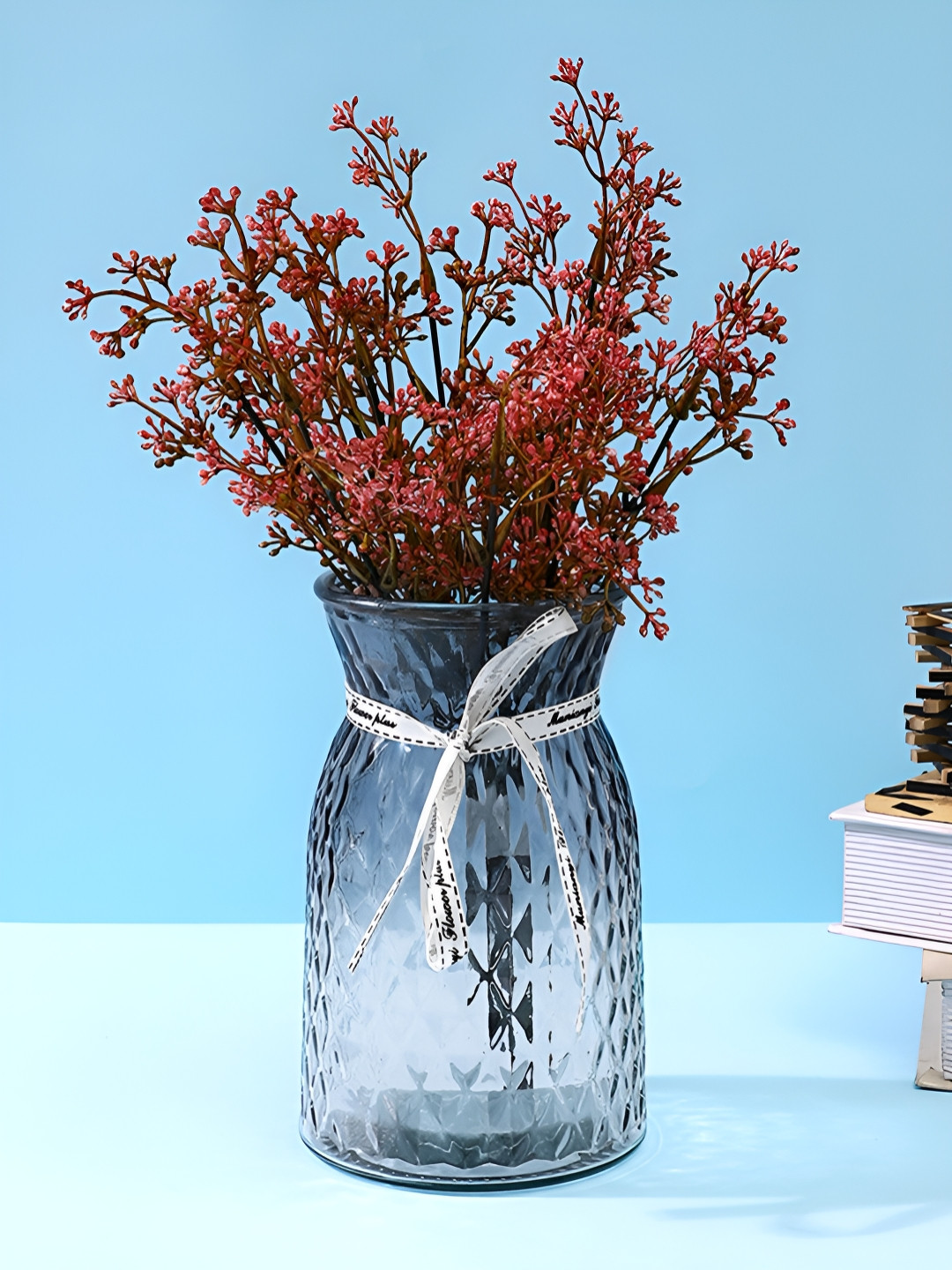 Myntra Elegant Homes Grey Diamond Textured Glass Vase