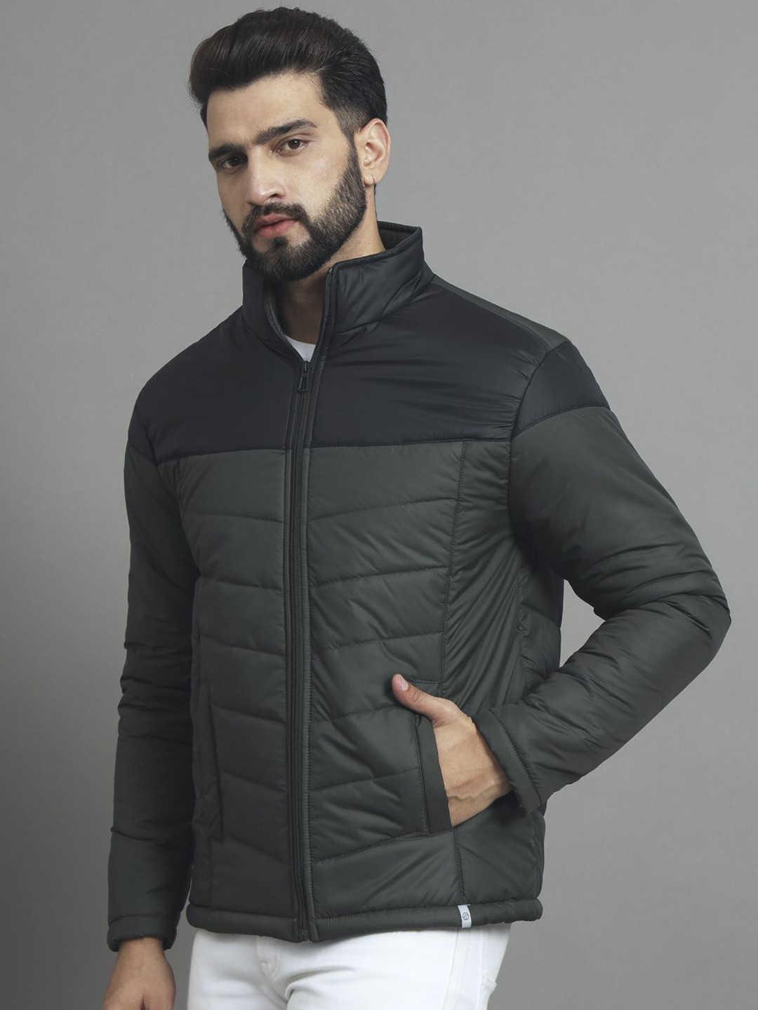 RENUOVO Men Mock Collar Colourblocked Padded Jacket