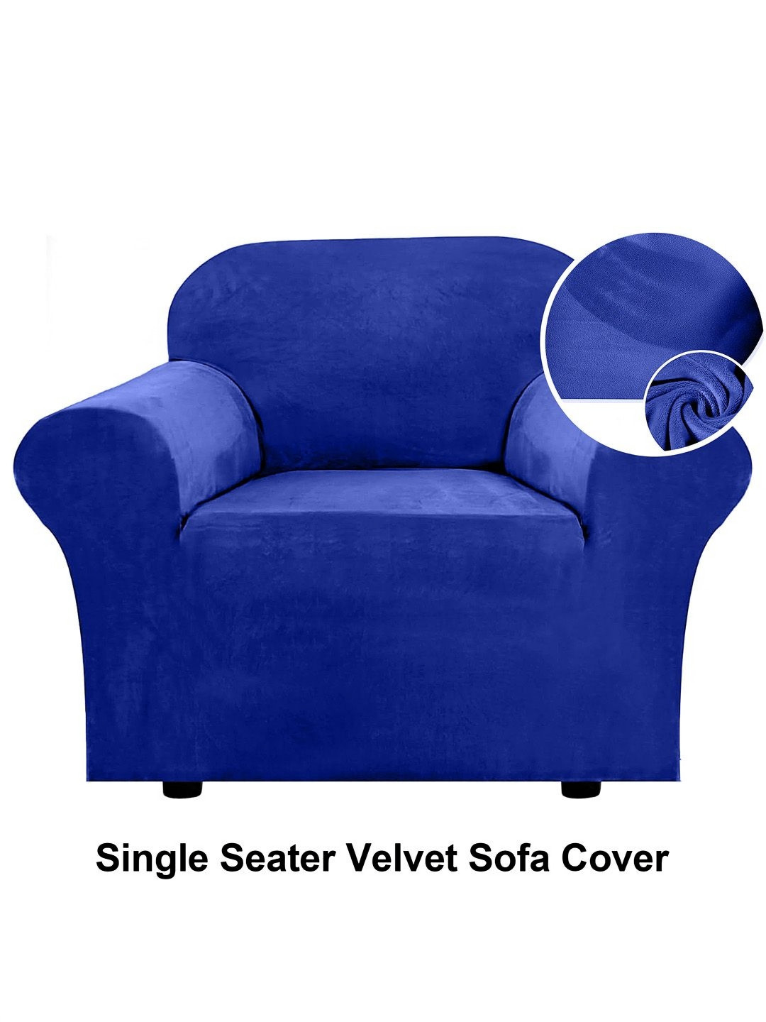 Cortina Blue Single Seater Velvet Sofa Cover With Arms