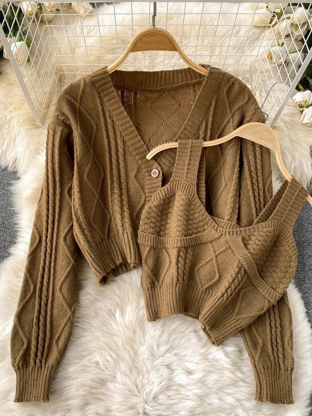 Miss Mosa By Akanksha  Women Brown Cyra Premium Woolen Sweater Set