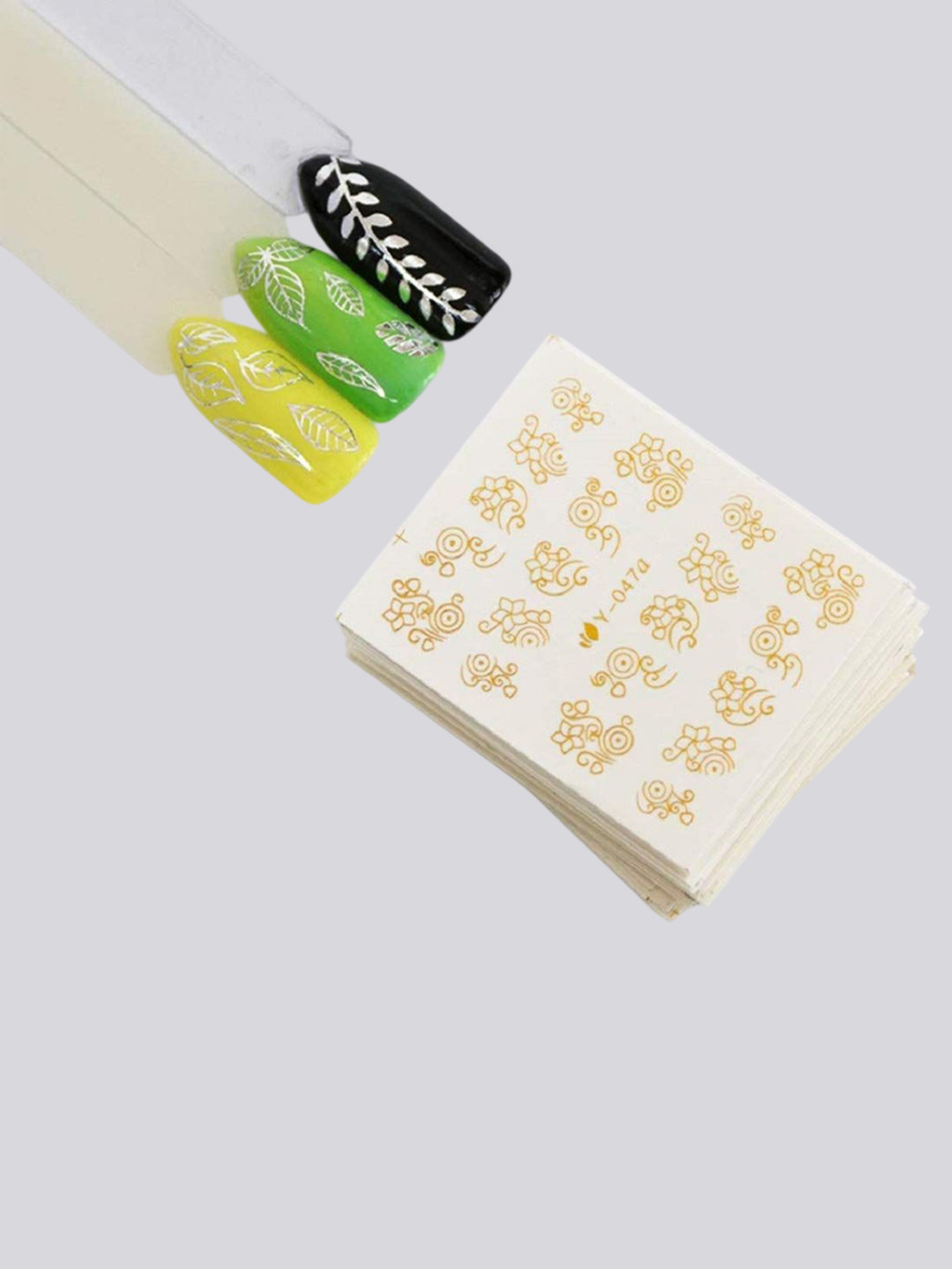 Ekinsu Gel Abstract Nail Art Decals Metallic Stickers - 30 Sheets - Gold-Silver
