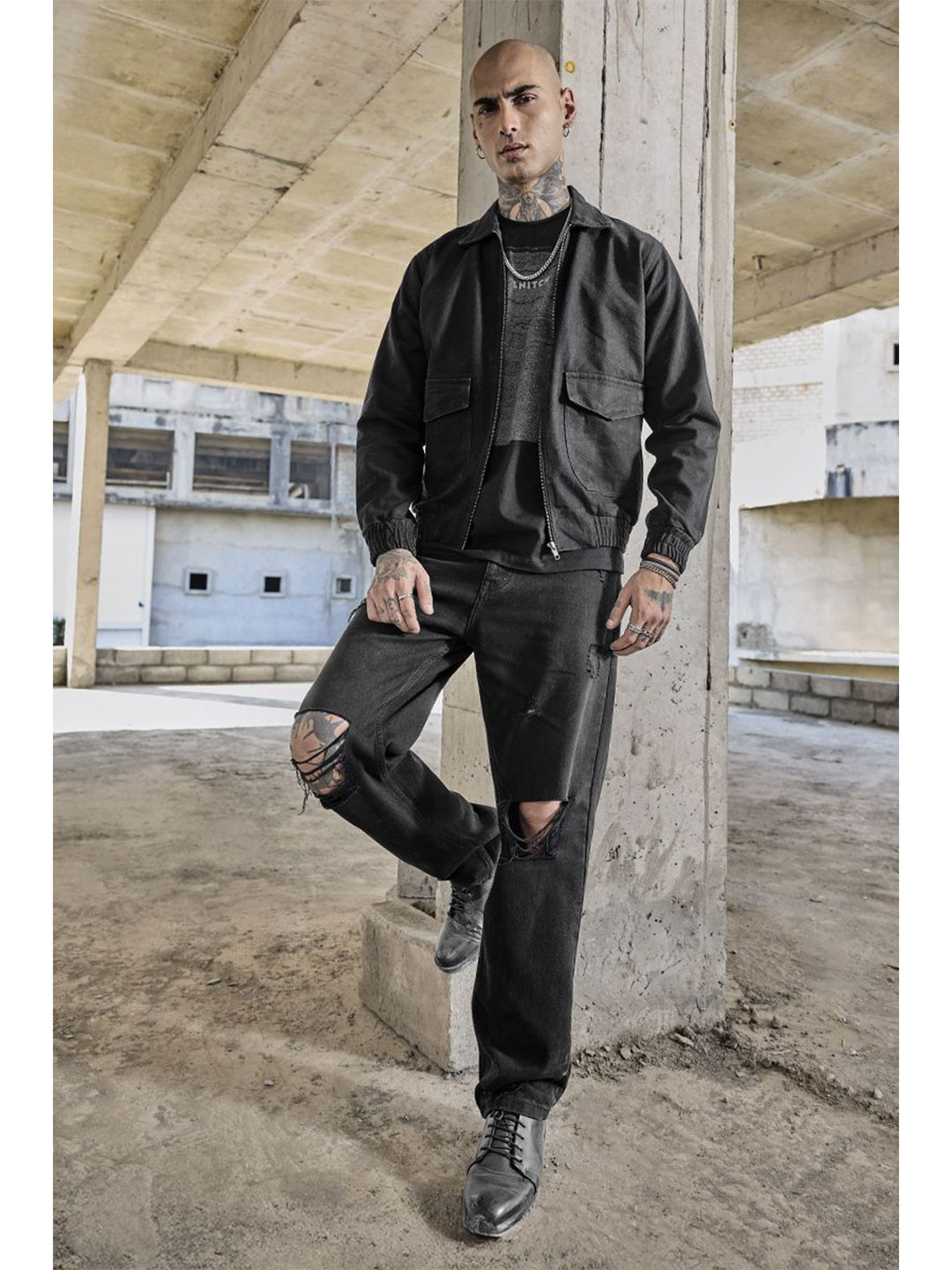 Snitch Men Black Plain Baggy Fit Jeans