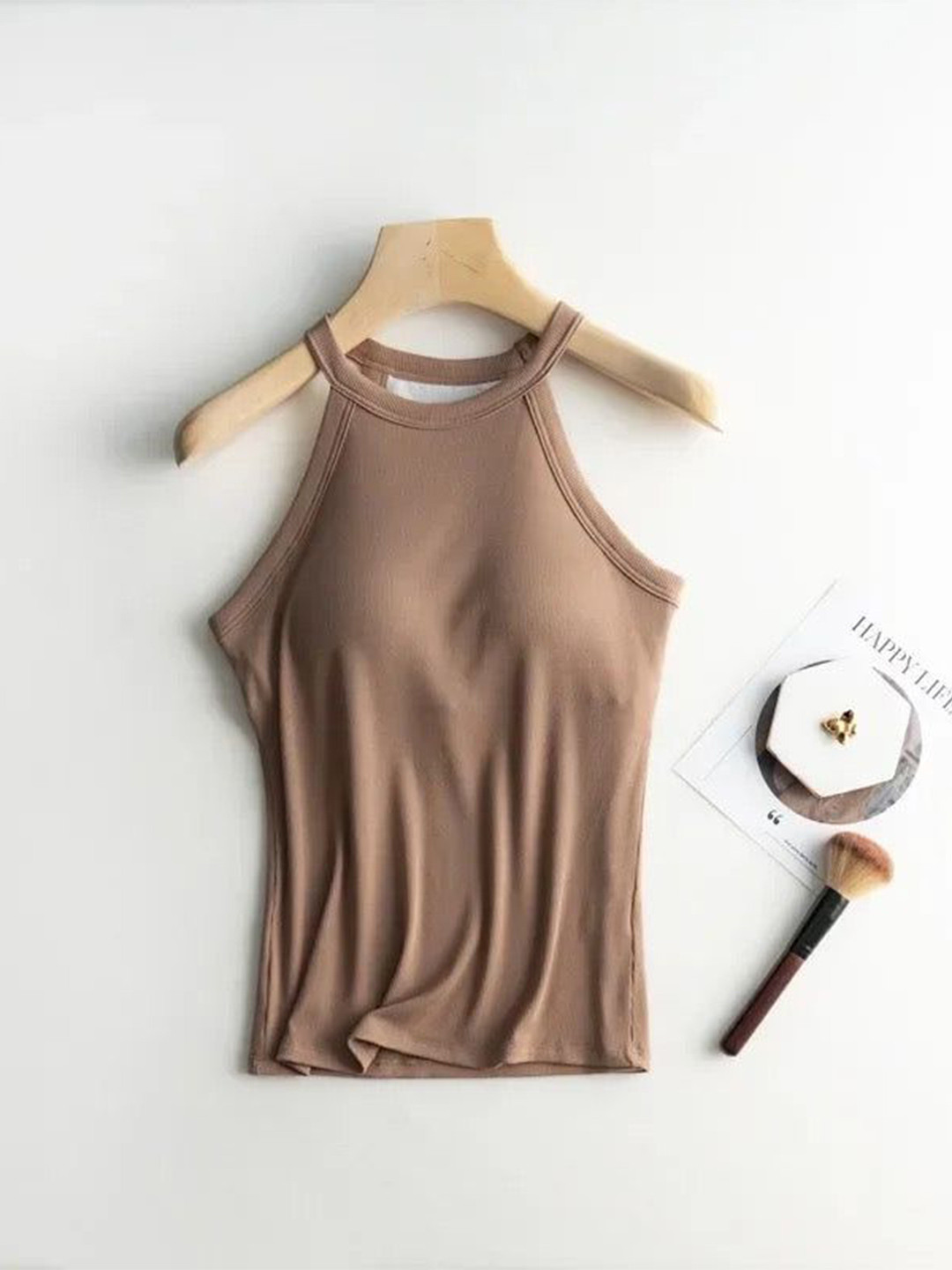 Miss Mosa By Akanksha  Brown Dia Tank Tops with Inbuilt Bra
