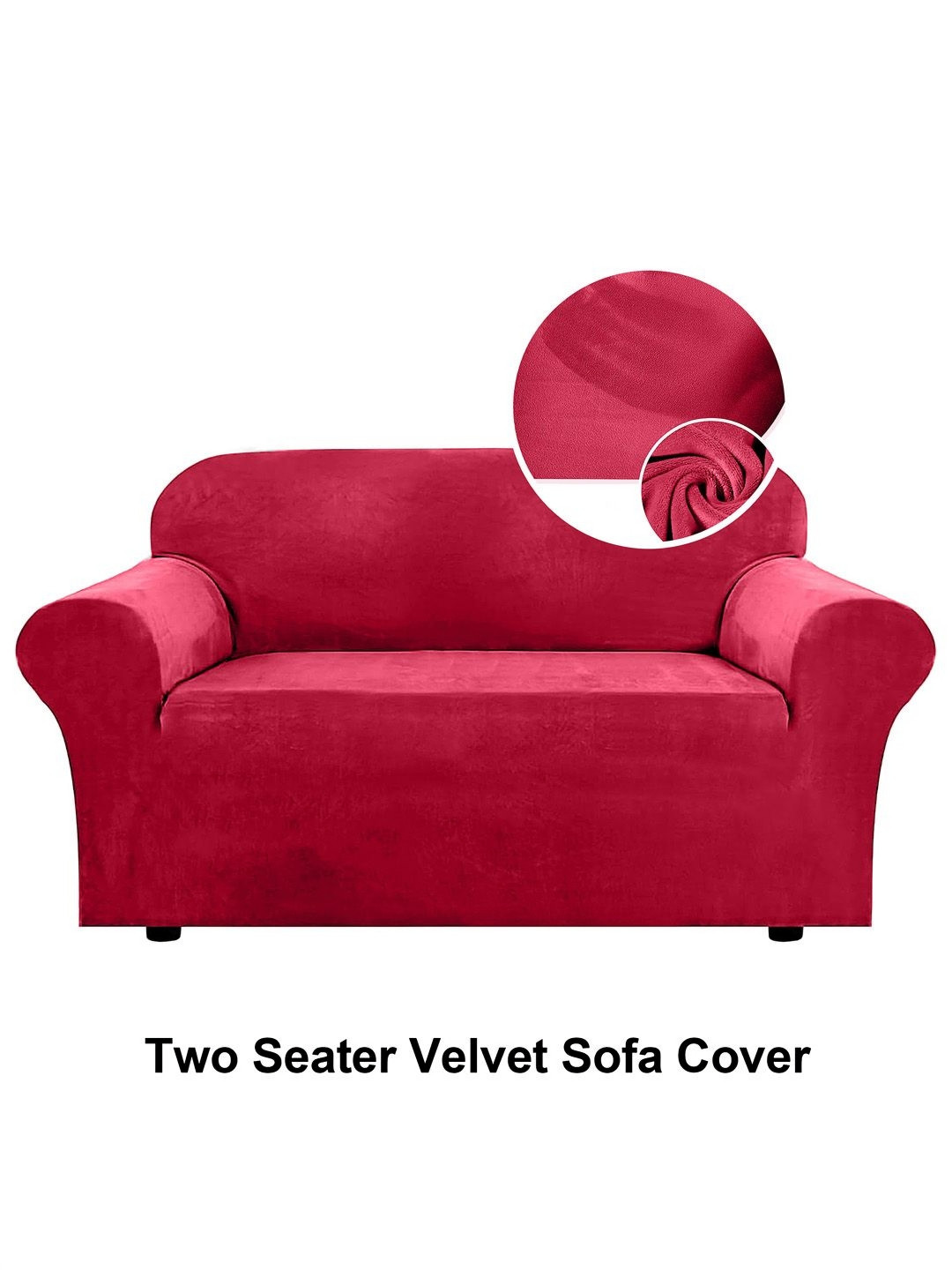 Cortina Red Double Seater Velvet Sofa Cover With Arms